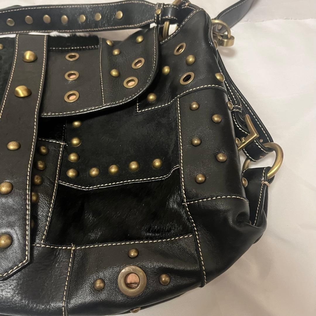 Y2K Leather Studs Shoulder Bag Punk Rock Grunge Black Gold Rare Streetwear
