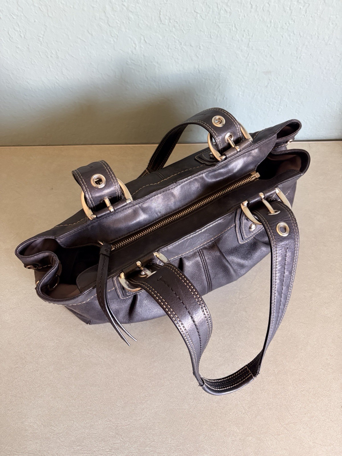 Coach Soho Pleated Leather Black Large Tote Purse Handbag F13732