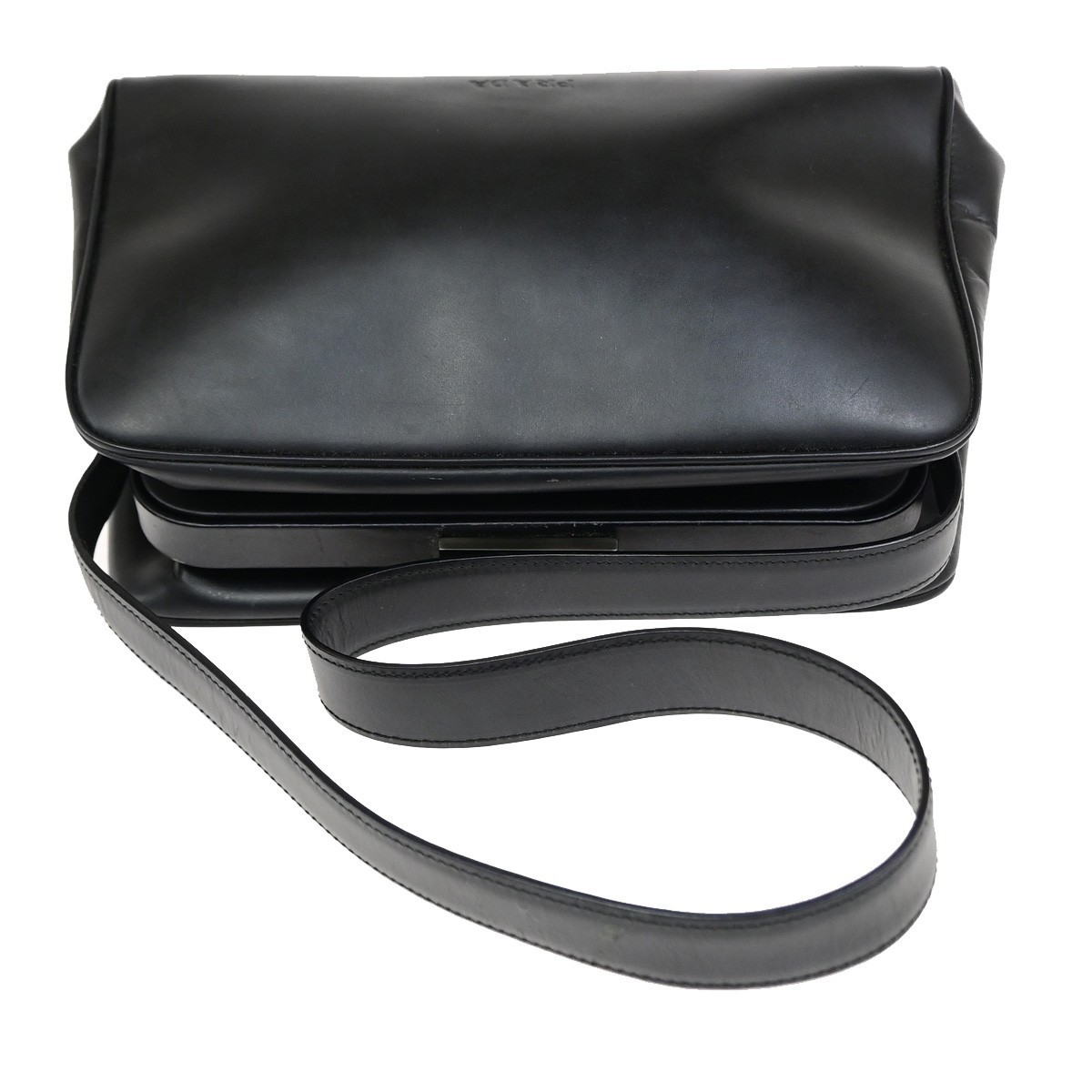 PRADA Logo Vitello Cernier Frame Shoulder Bag Leather Black SHW Italy 30KD170