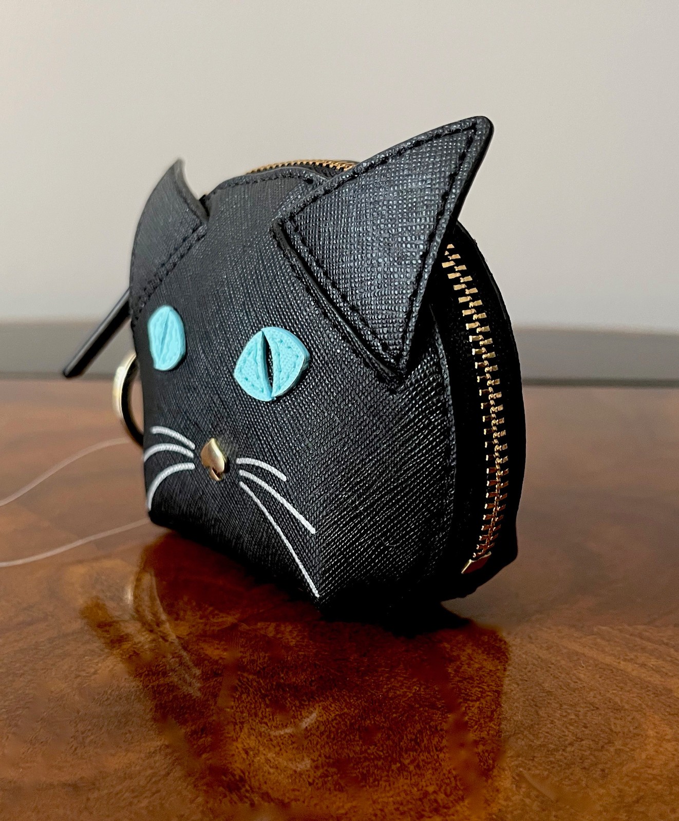 Kate Spade Cat’s Meow Blue Eye Black Cat Leather Coin Purse W/Keychain Bag Charm