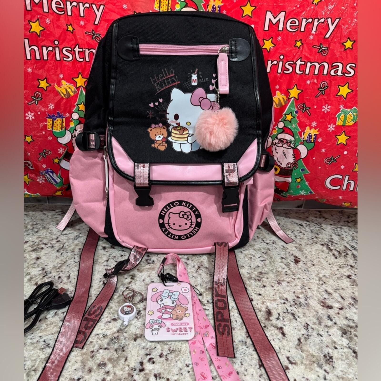 NWOT Hello Kitty Pink and Black Backpack bundle with lanyard