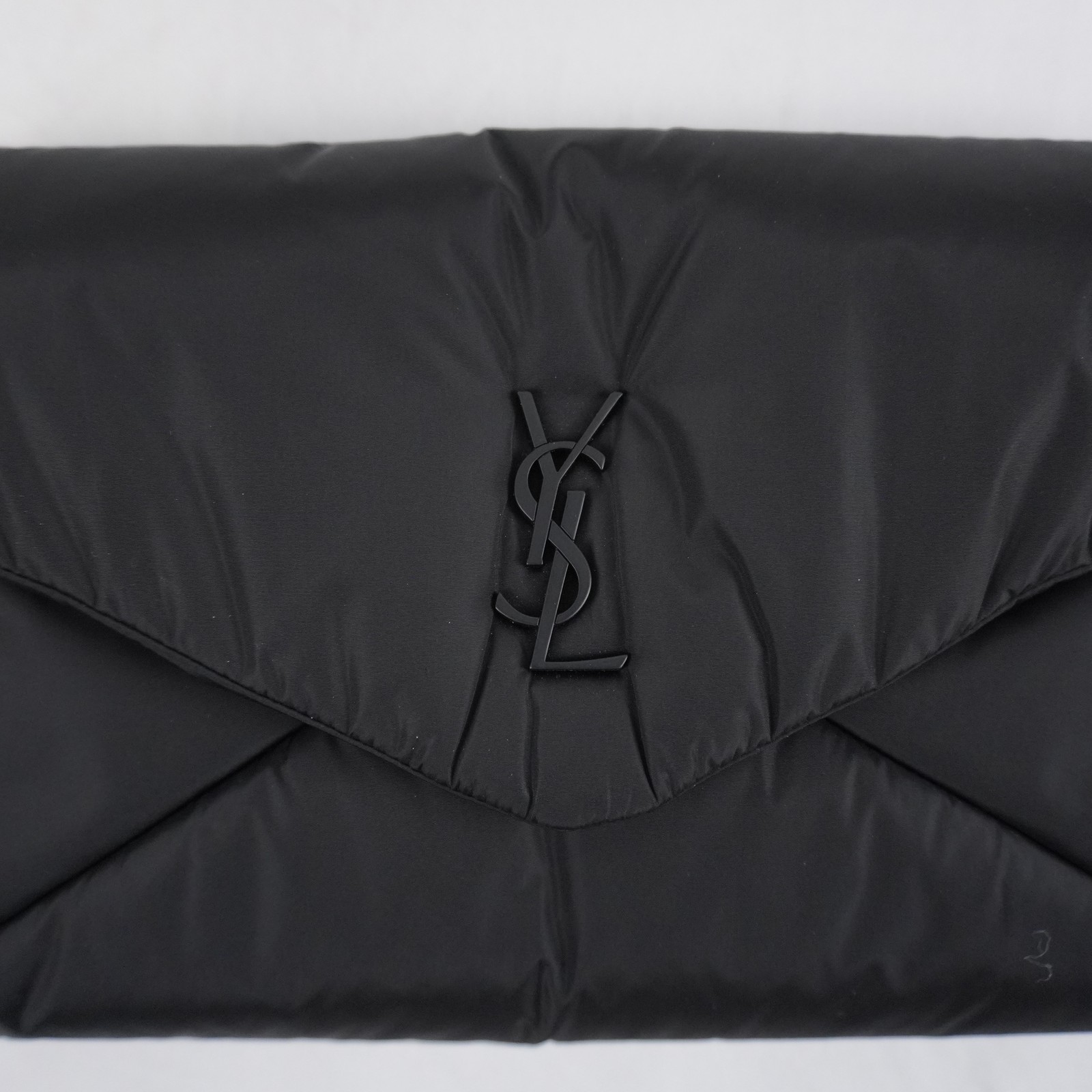 Saint Laurent Cassandre Large Envelope Pouch/Clutch In Black Nylon Snap Closure