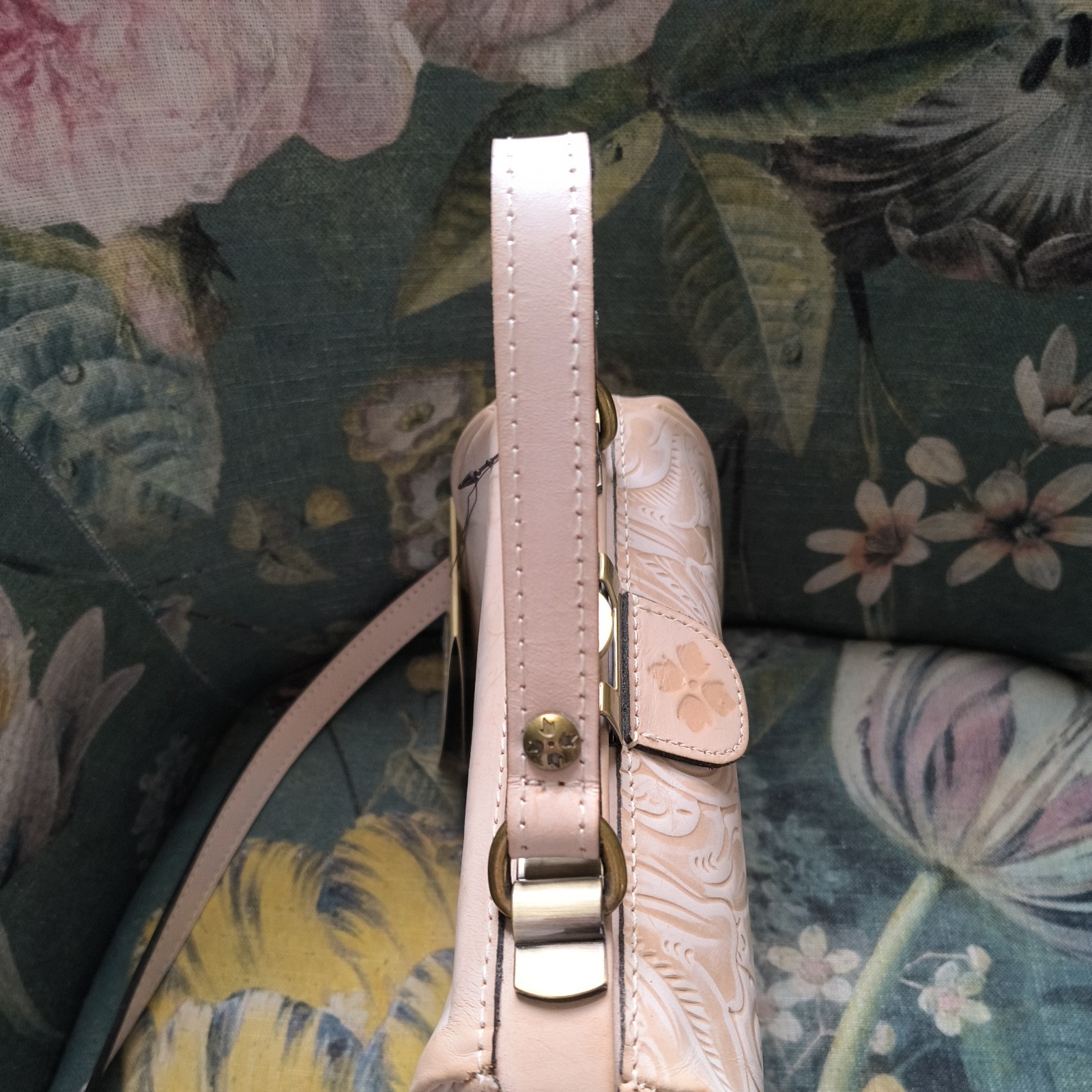 NWT Patricia Nash Gracchi Leather Satchel Chalk White Tooled Leather Cross body