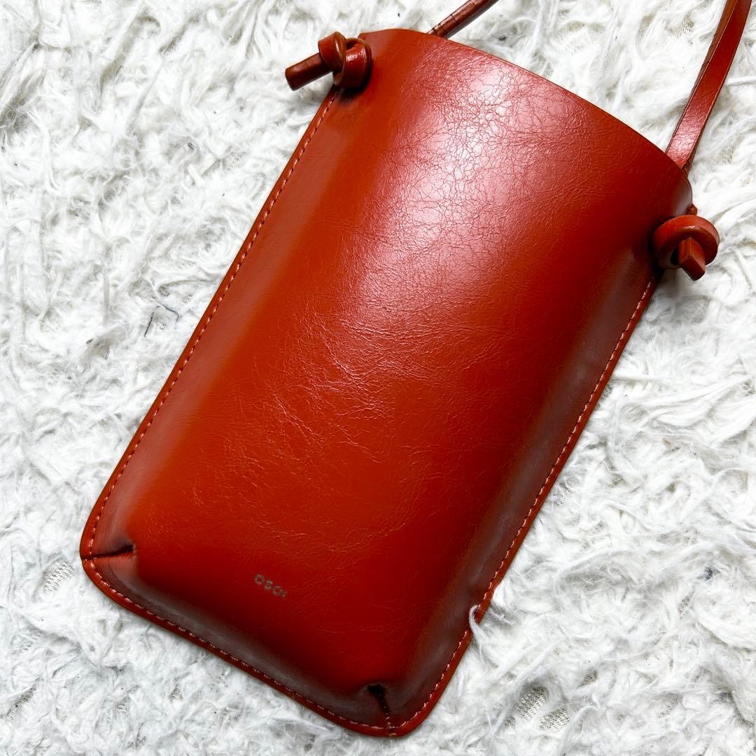 OSOI Phone Shoulder Crossbody Bag Pouch Leather in Orange USED Good Condition