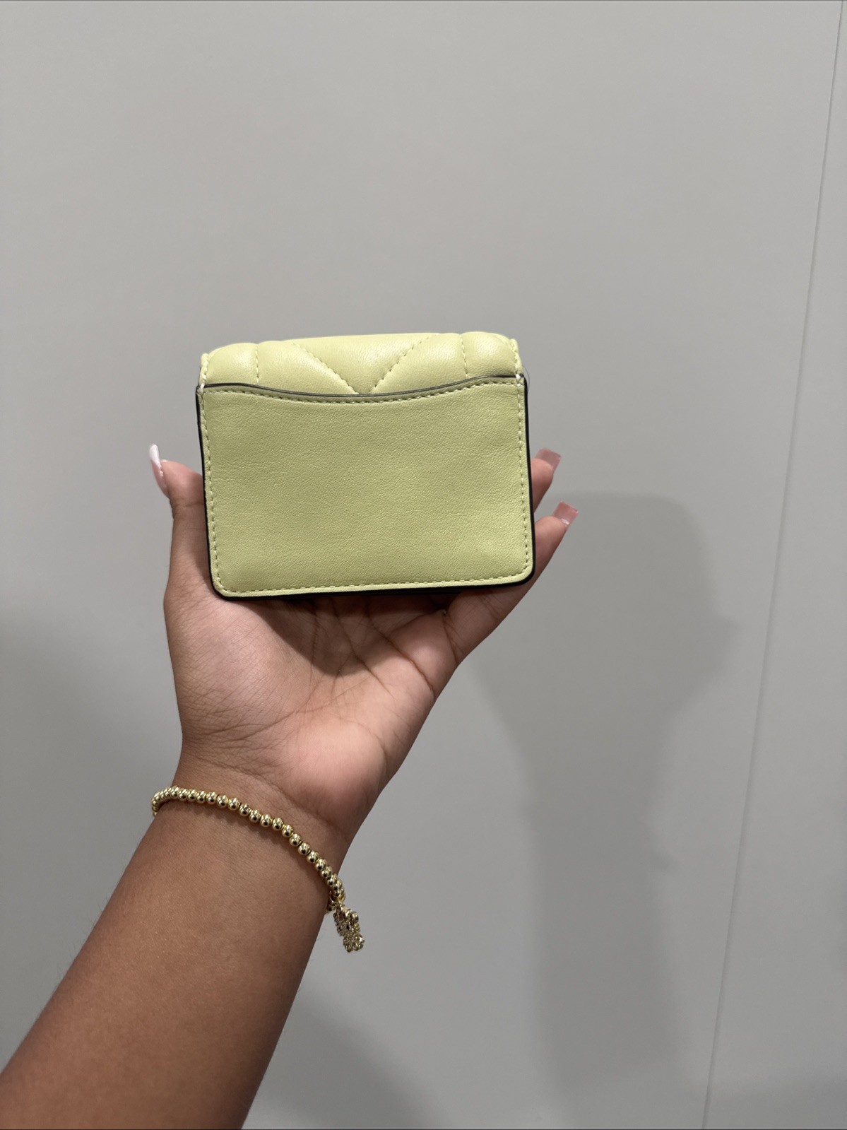 Coach Mini Wallet On A Chain With Puffy Diamond Quilting Light Lime Green Silver