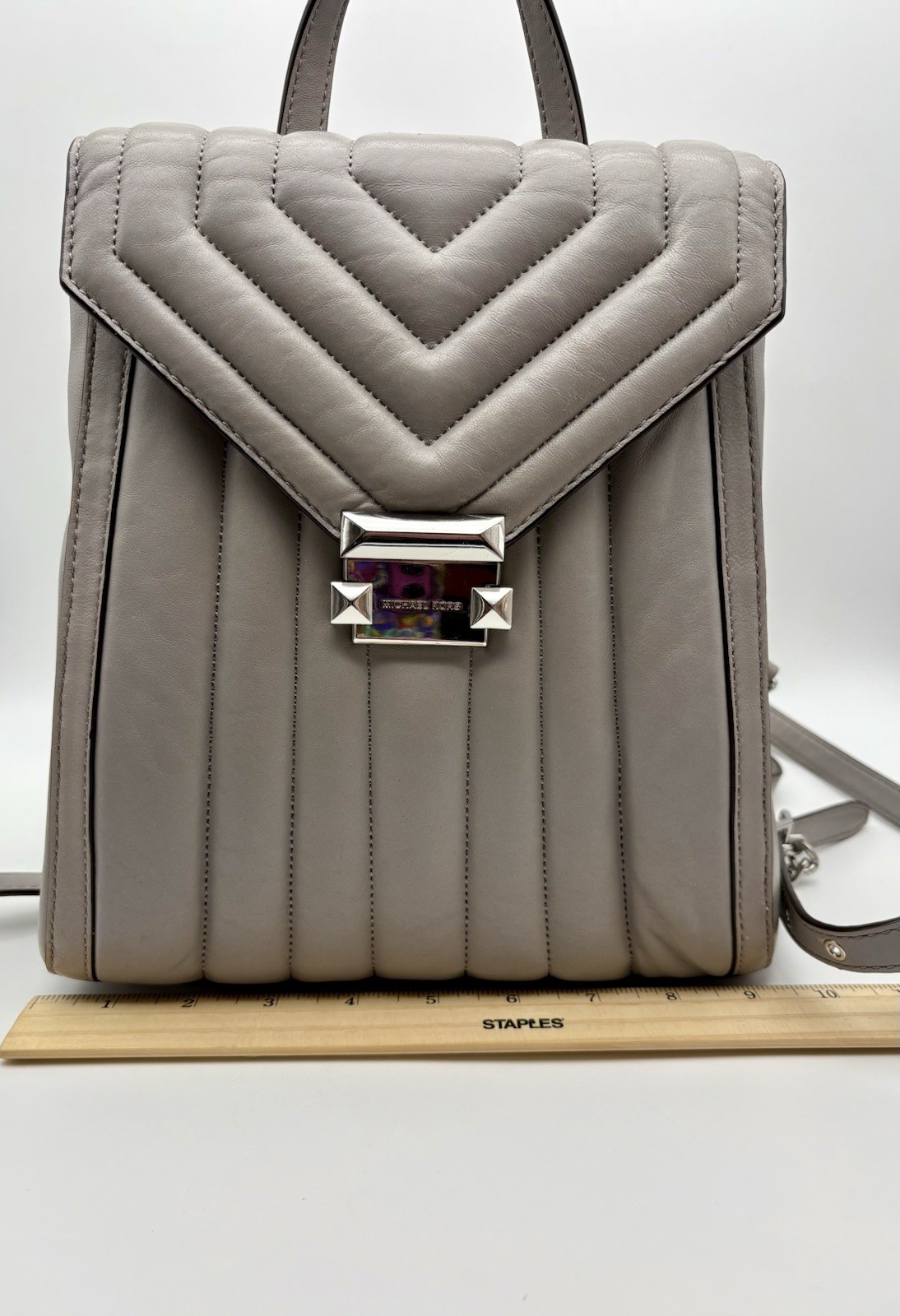 MICHAEL KORS Whitney Quilted Backpack Purse Women’s Grey Mini Leather Bag Cute