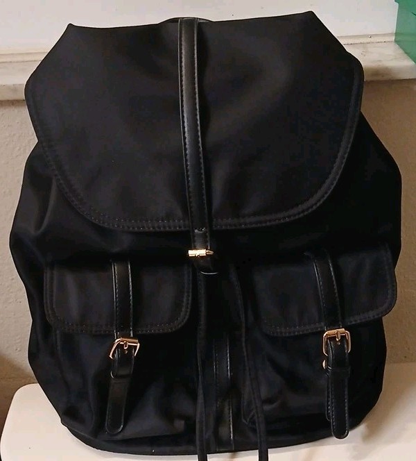 Becool Black Backpack Gold Hardware Buckle Strap Accent Adjustable Women’s