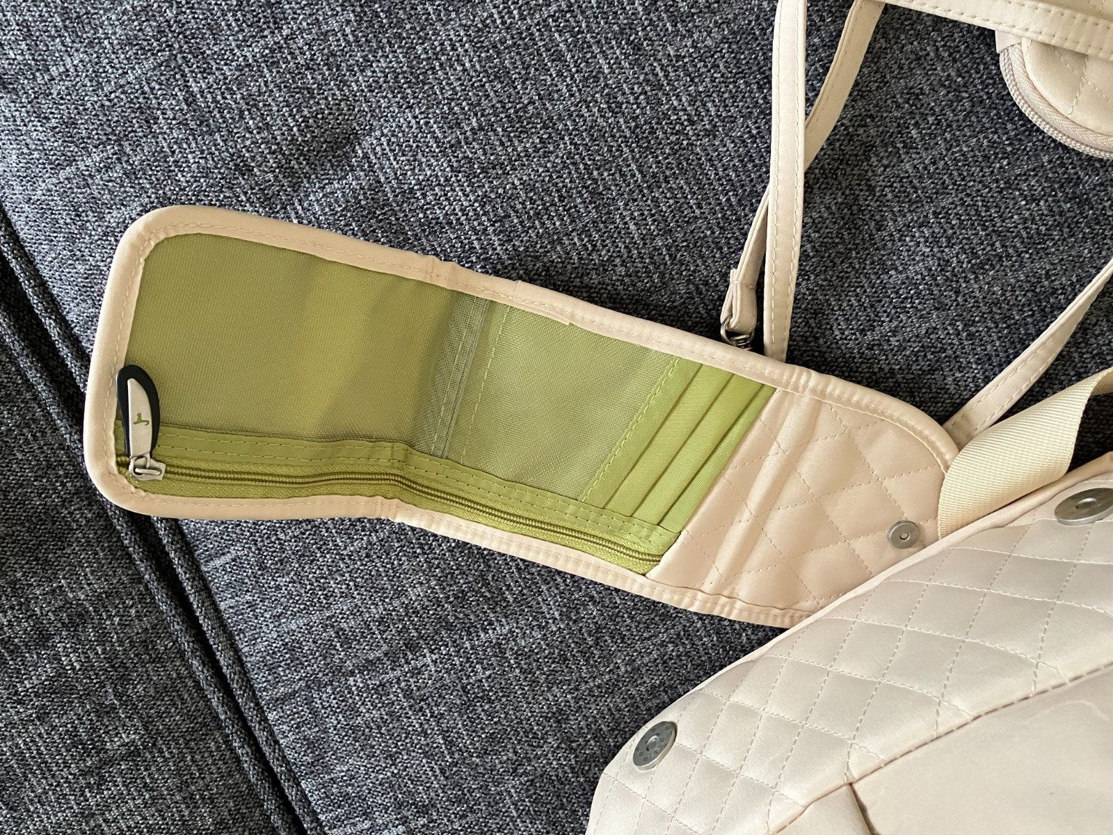 TRAVELON Ivory Sling Quilted Anti-Theft Crossbody Handbag Purse with accessories