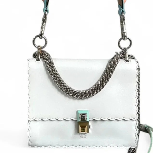 Fendi Small Kan I White Blue Smooth Calfskin (zz071426f1r)