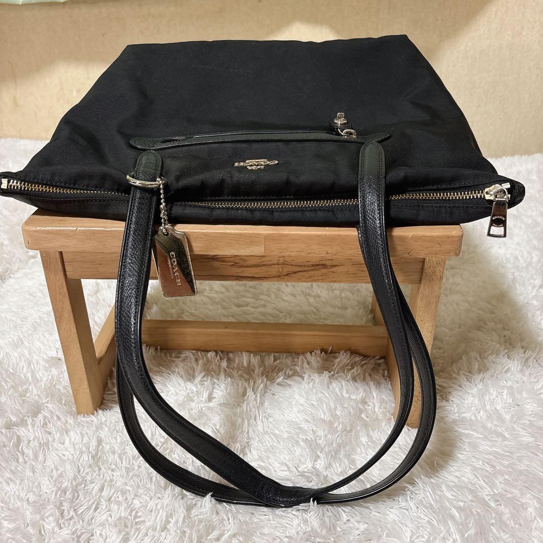 COACH Black Nylon Tote Bag A4 Shoulder Carry Commute School From Japan