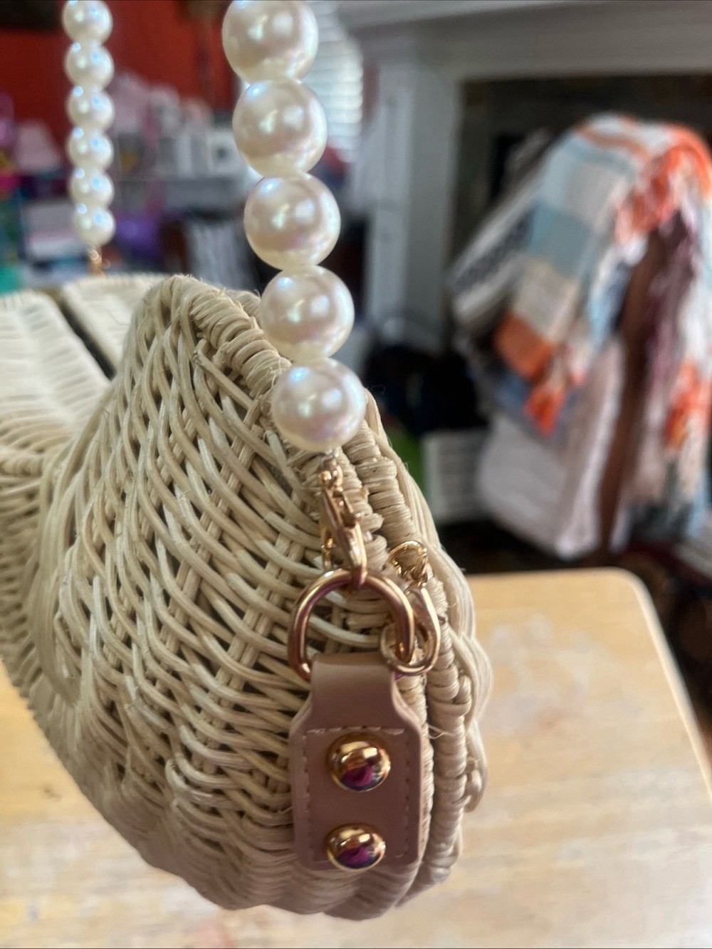 Viral Haute Hippie Style Nautilus Wicker Pearl Crossbody Bag NWT
