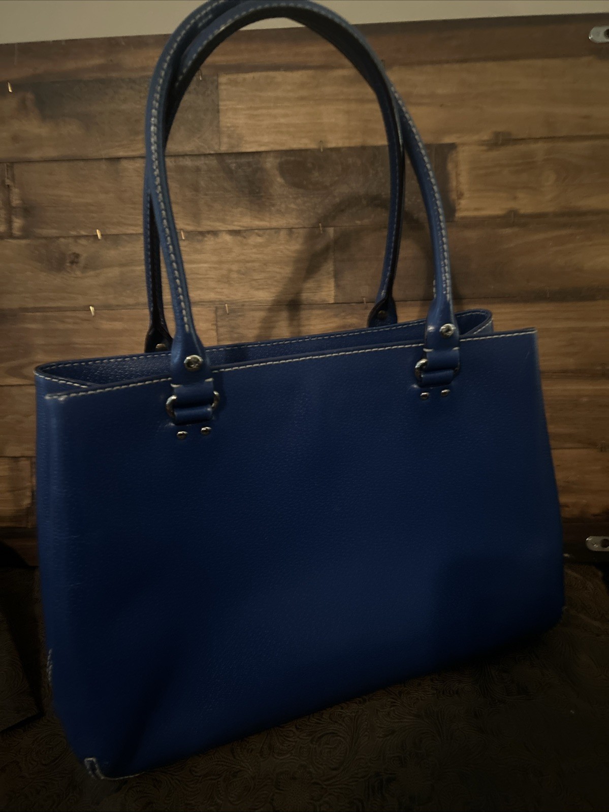 Kate Spade LARGE Wellesy Martine Robins Egg Cobalt Blue Leather Tote Bag
