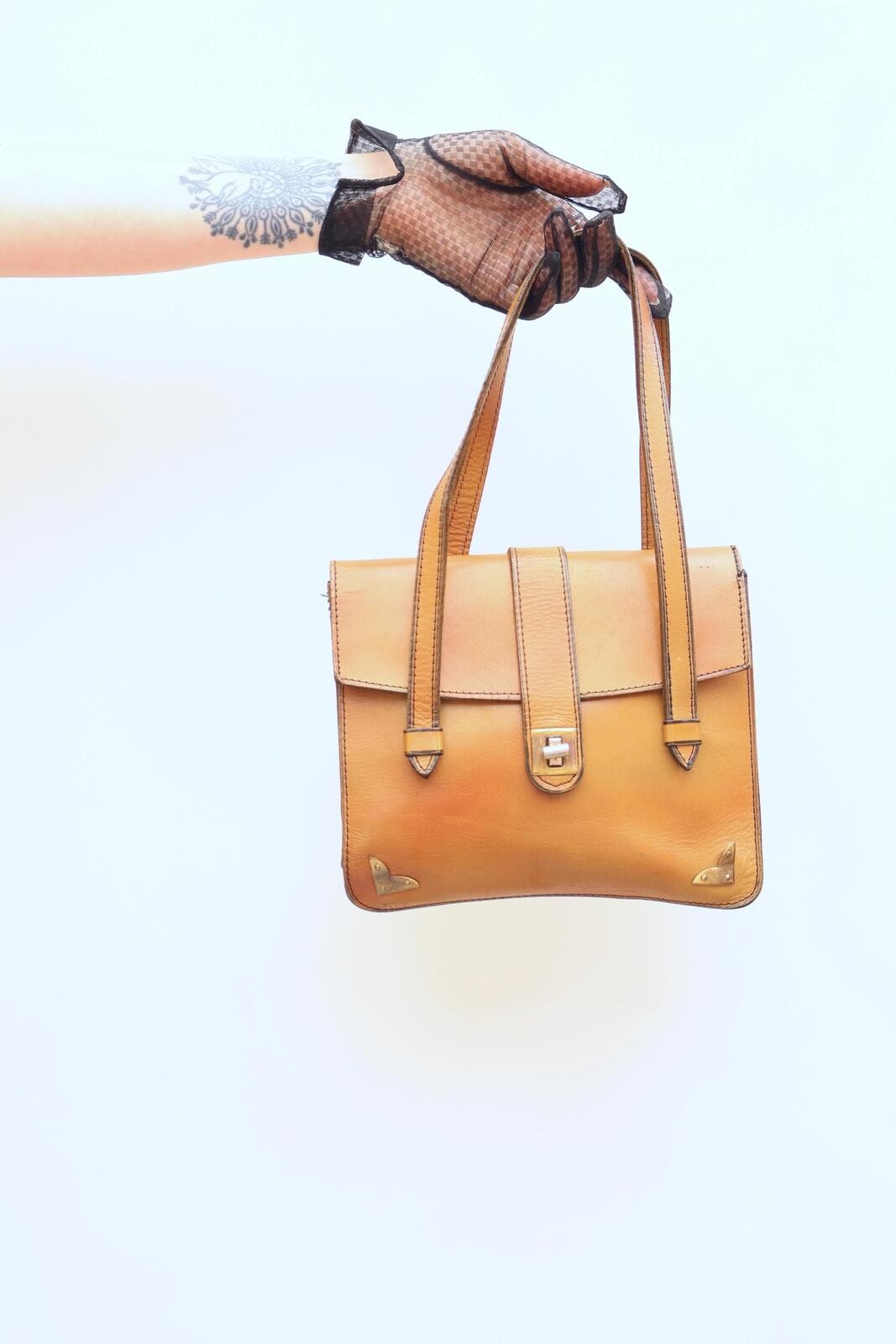 Vintage 70s Leather Mini Satchel Brown Handbag