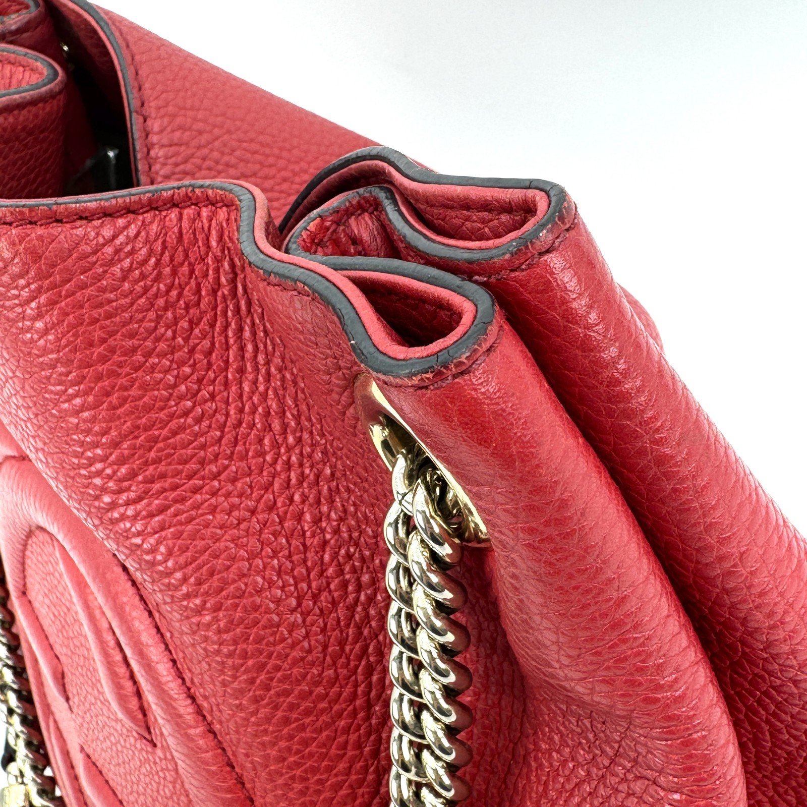 GUCCI Soho Chain Tote Bag Red Leather