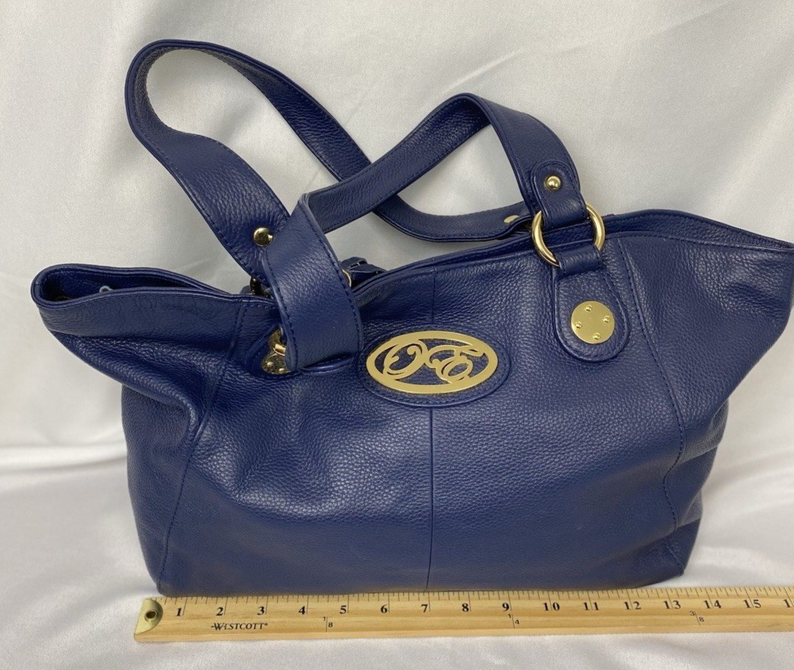 Onna Ehrlich Navy Blue Soft Pebble Leather Tassel Top Zip Tote Handbag Purse