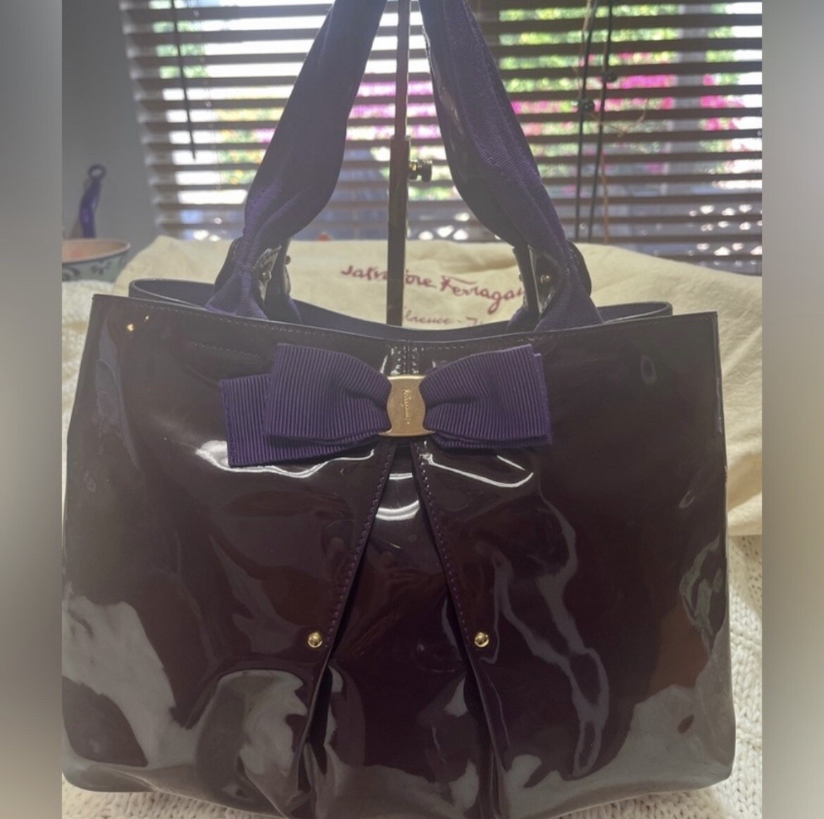 Salvatore Ferragamo Purple Patent Leather Miss Vara Selene Tote