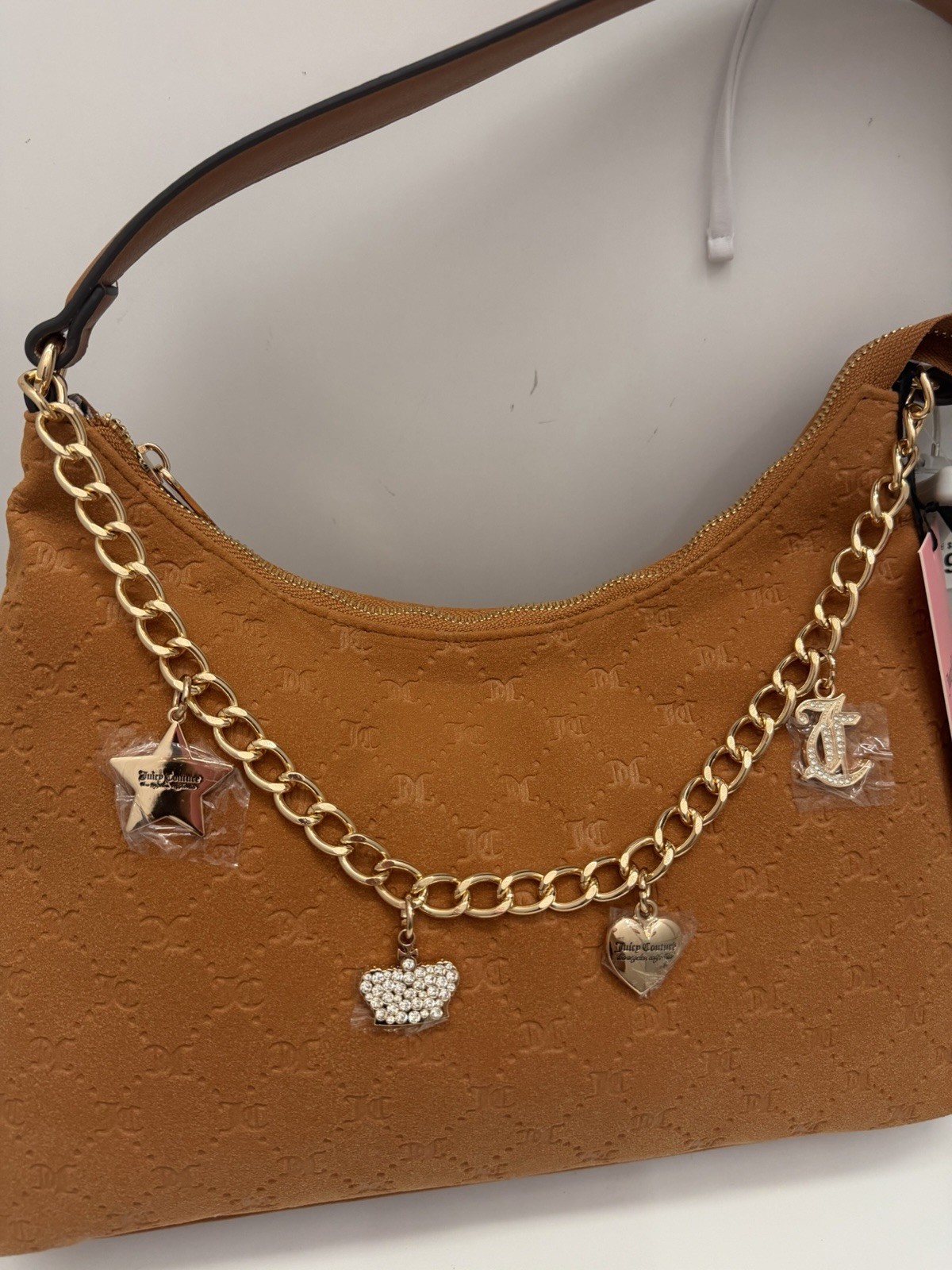 Juicy Couture Not Your Babe Brown Logo Hobo Shoulder Bag Zip Gold Charm