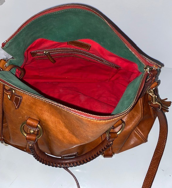 Dooney & Bourke Large Florentine Natural Leather Satchel w/Crossbody Strap