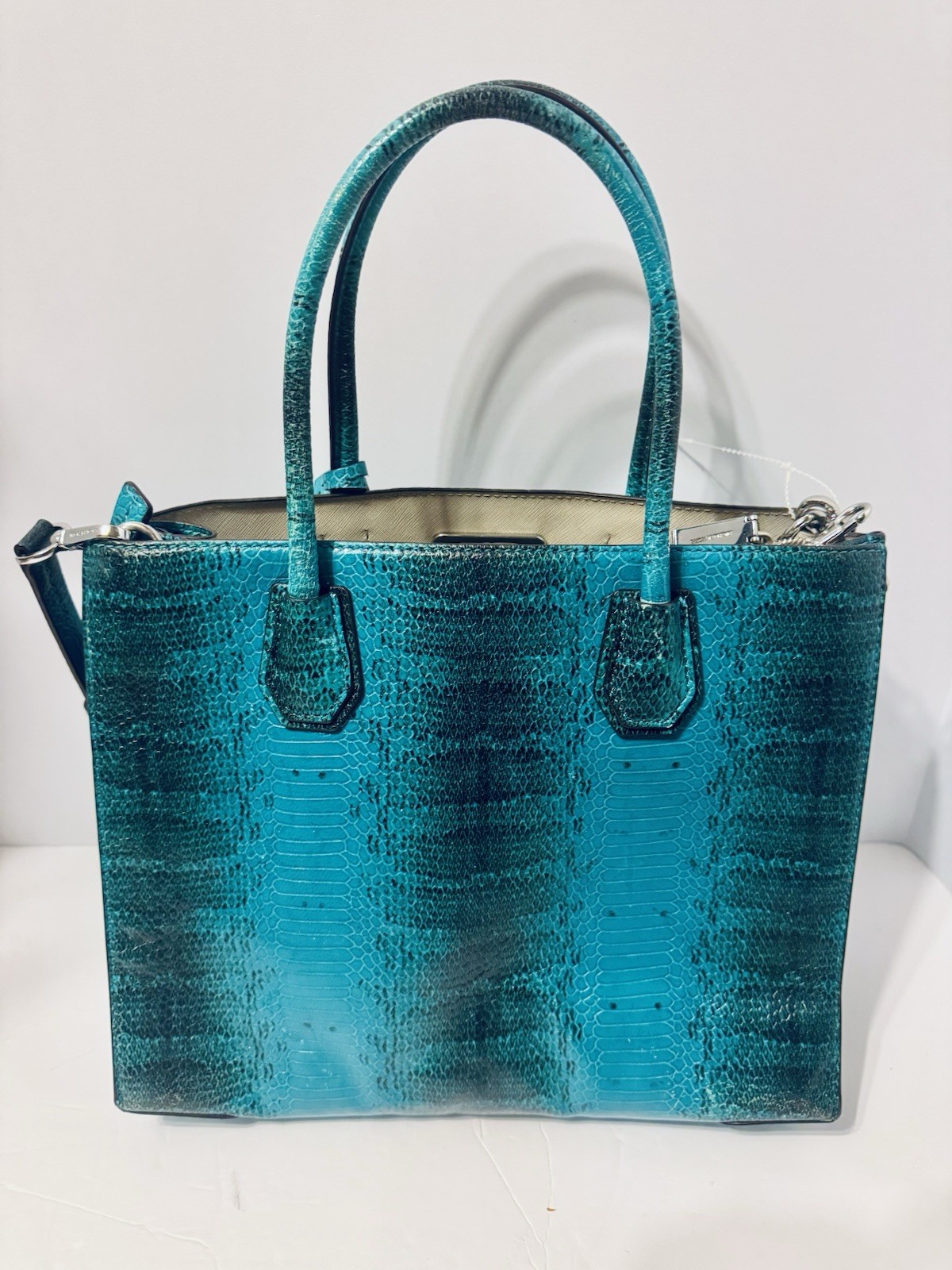 New Michael Kors Tote Aqua Black Color Silver Hardware Handbag