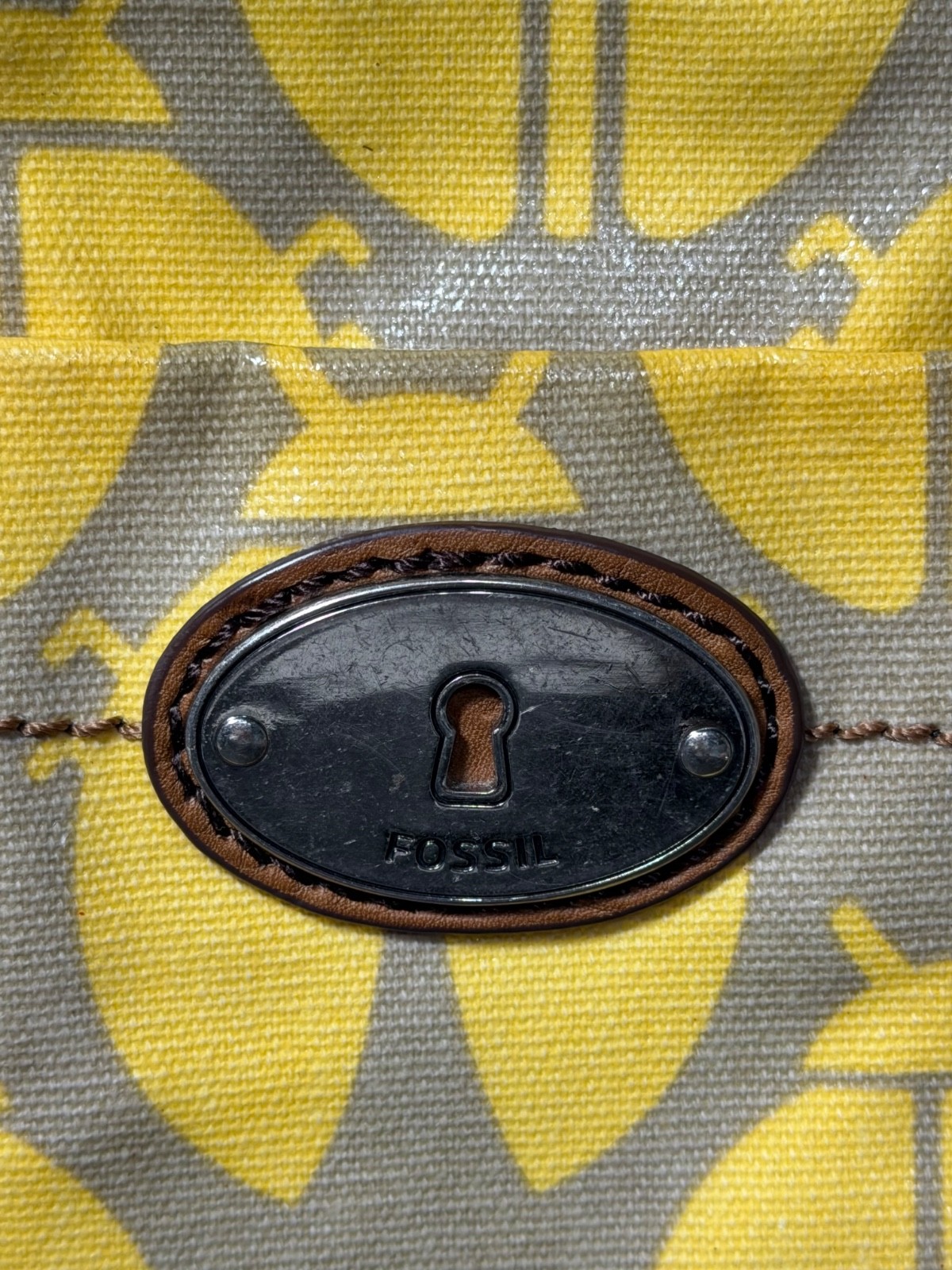 Fossil Key Per Yellow Textured Cowhide Leather Ladybug Print Tote/Shoulder Bag