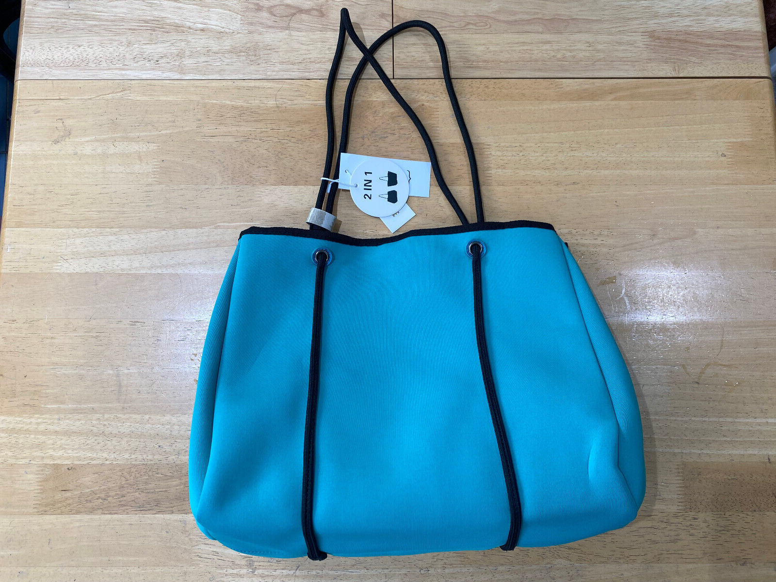 Metro Muse Neoprene TURQUOISE GREEN Tote Bag w/ Pouch – 15″ x 12″ – NEW