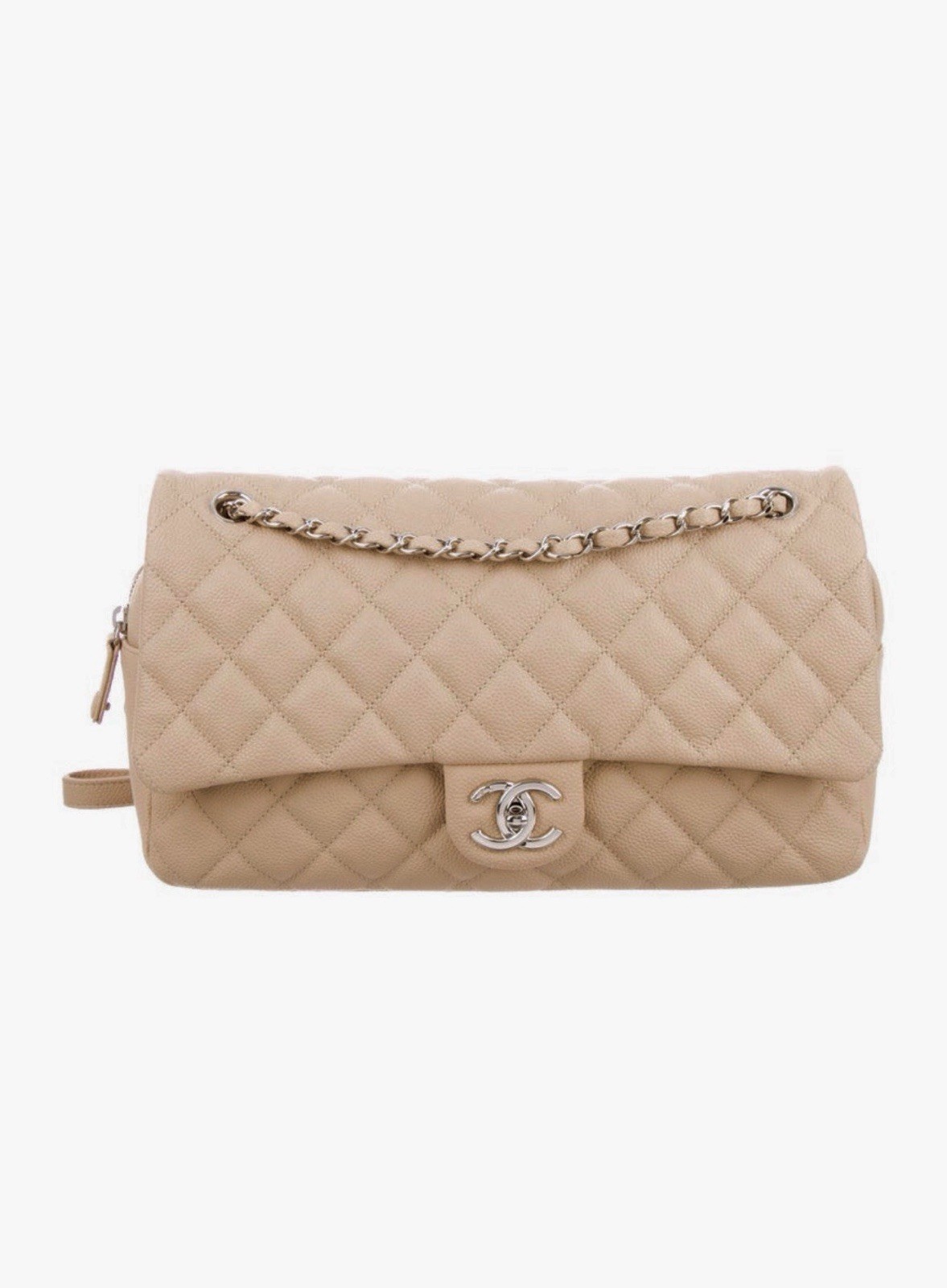 CHANEL Beige Quilted Classic Jumbo Flap Single Flap Chain Shoulder Bag