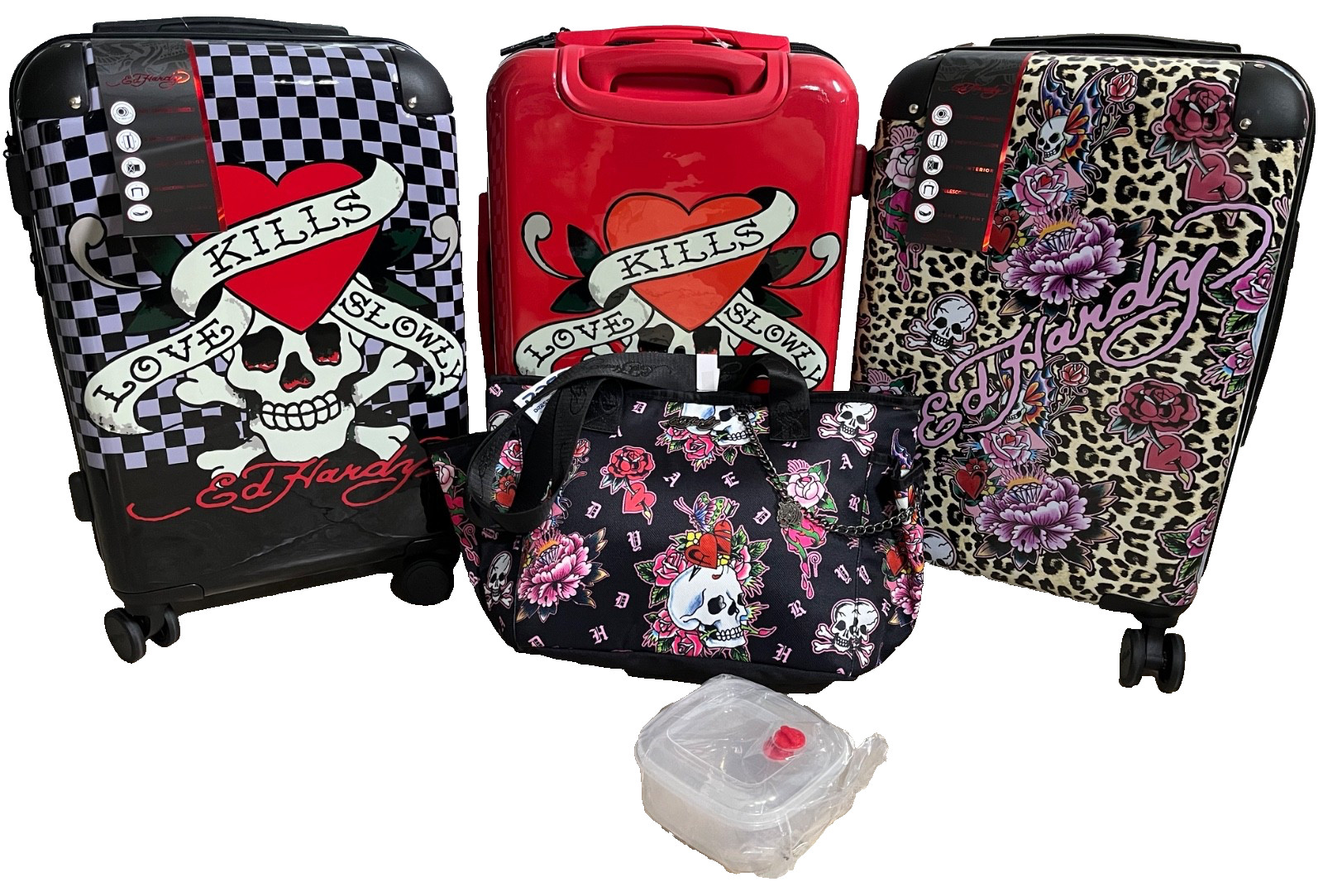 Ed Hardy Black Tattoos Lunch Tote Bag Insulated 2 Storage Containers Skull