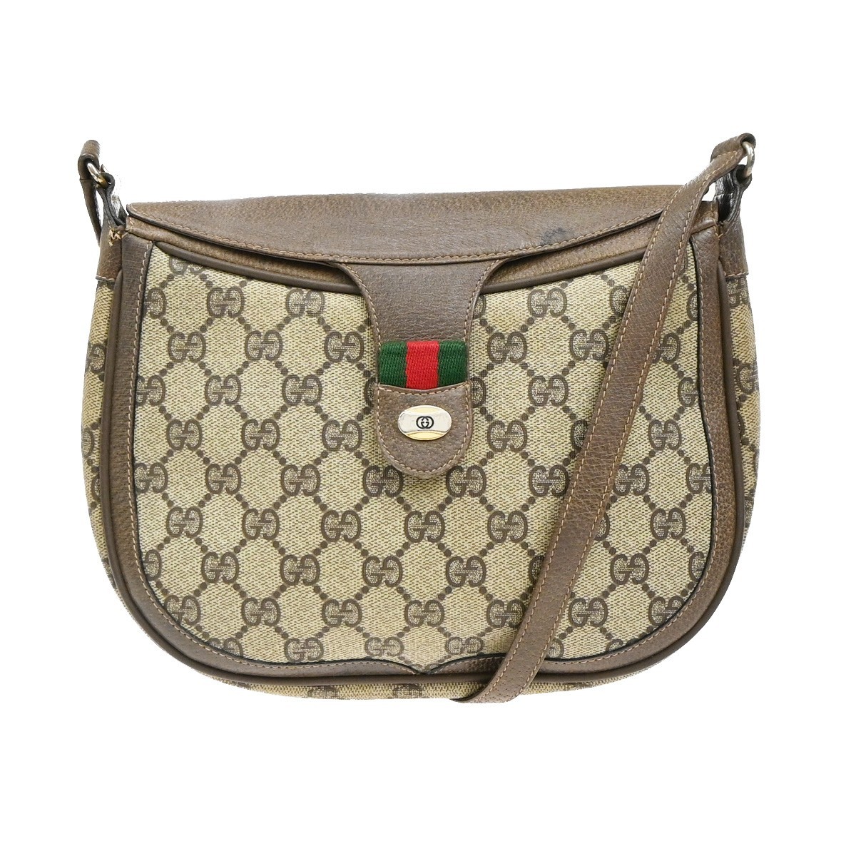 GUCCI Logo Web Sherry GG Pattern Shoulder Bag PVC Leather Brown Italy 04YJ170