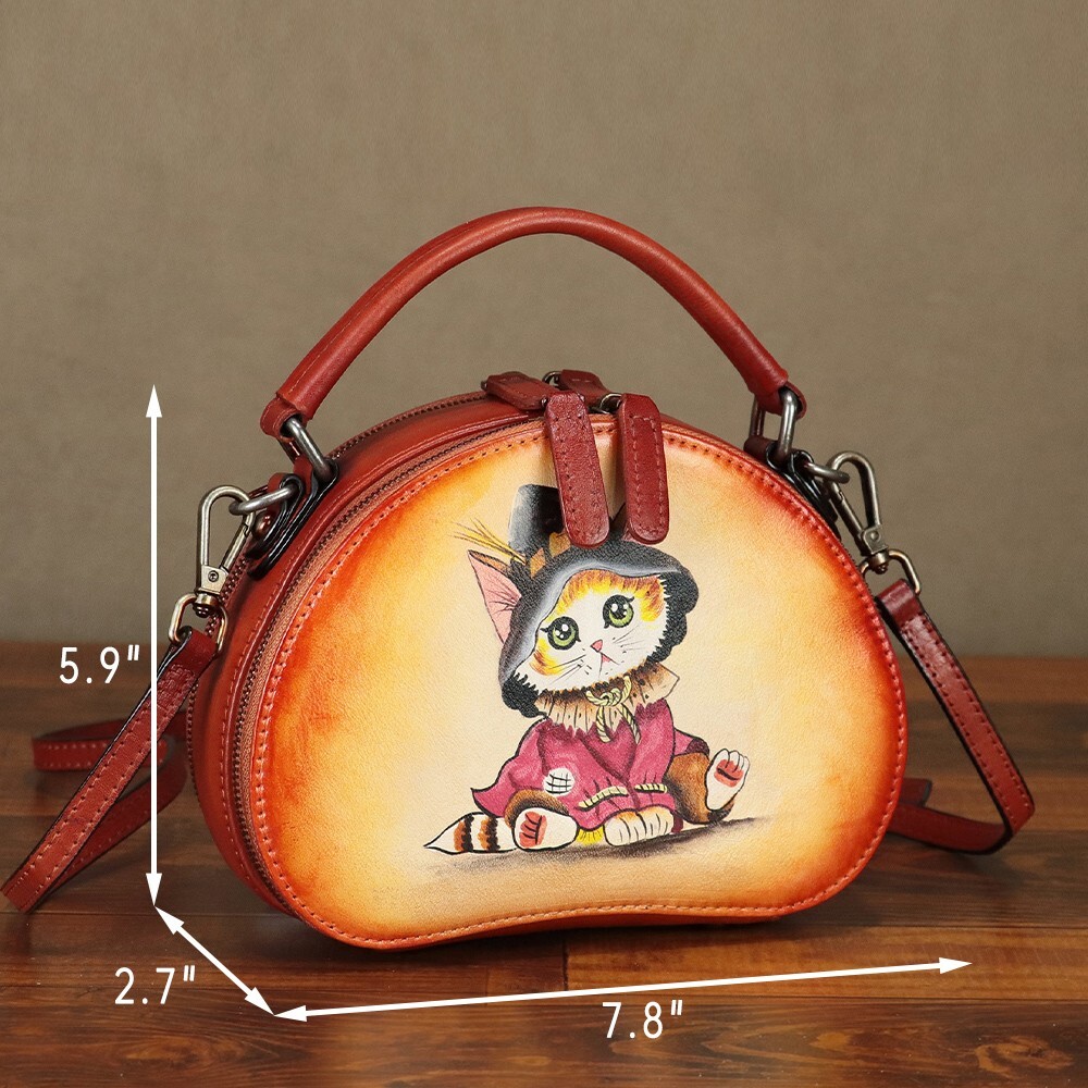 Genuine Leather Small Purse Shoulder Bag Women Hand painted Phone Crossbody Bag