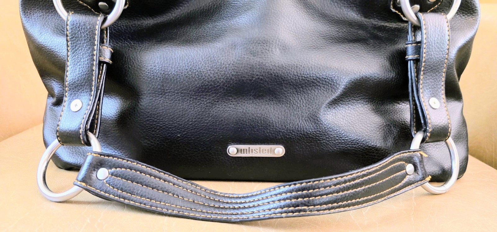 Unlisted Y2K Black Studded Moto Shoulder Bag Leather Multi Pocket Purse