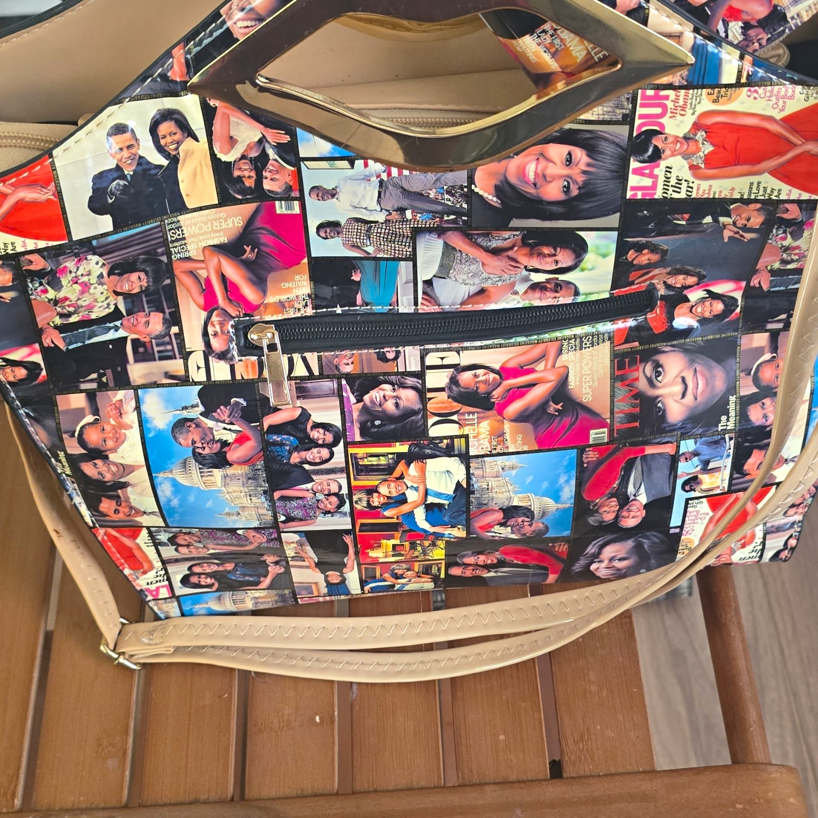 Multicolor Collage Shoulder Bag Zip Closure w/ Matching Pouch, Inner Pockets