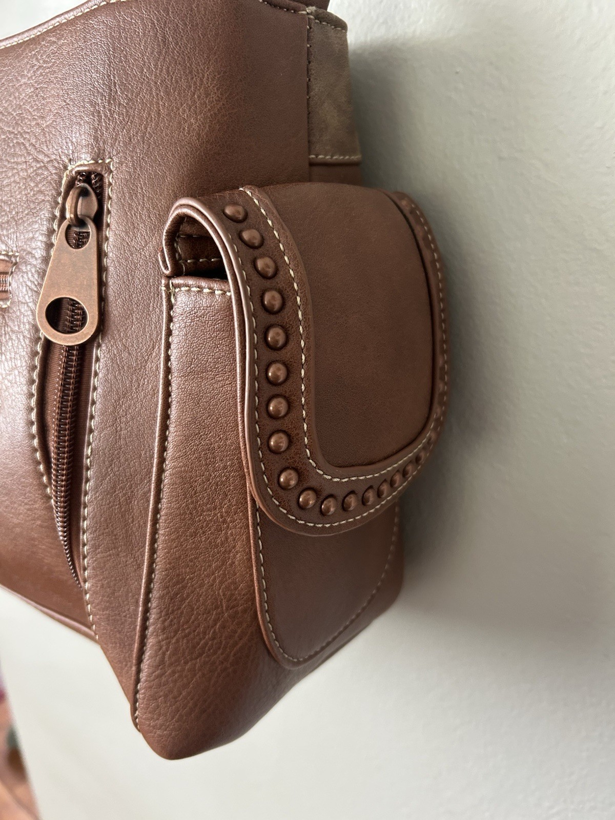Nocona Ivy Copper Concho Concealed Carry Satchel Tan Western Crossbody Bag