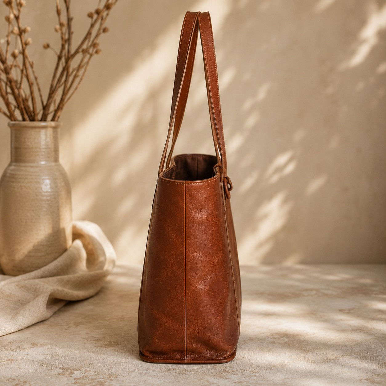 Leather Tote Bag Large Capacity Work Shoulder Shopping Handbag Women’s Brown