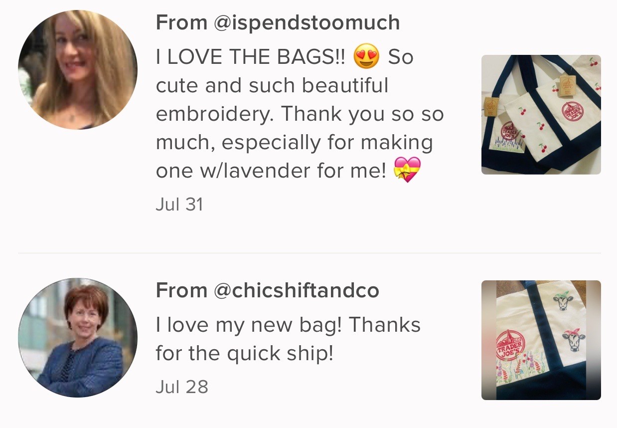 💙Trader Joe’s Mini Canvas Tote Bags with Custom Embroidery