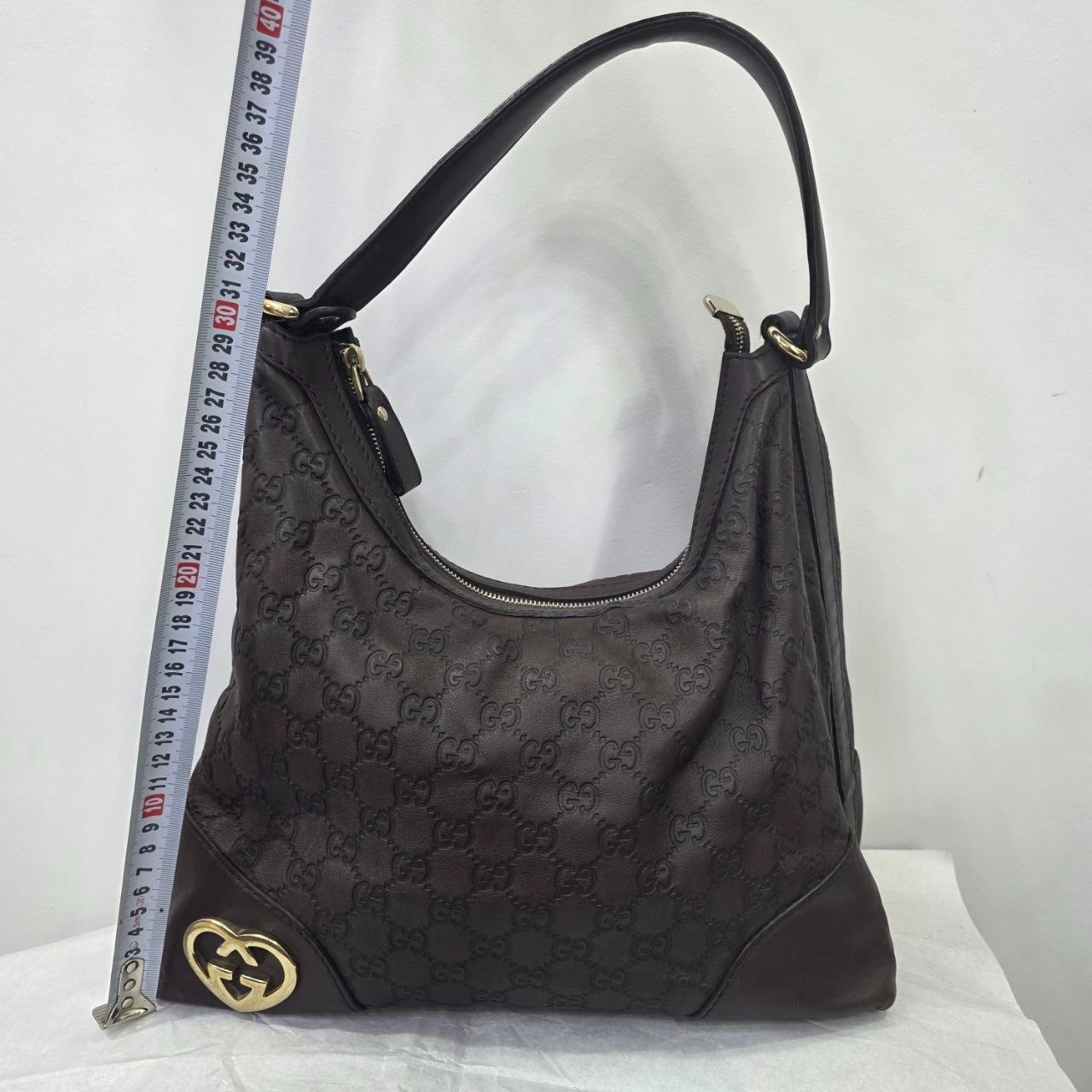 Authentic Gucci Guccissima Leather Hobo Shoulder Bag Brown Gold GG Italy COA