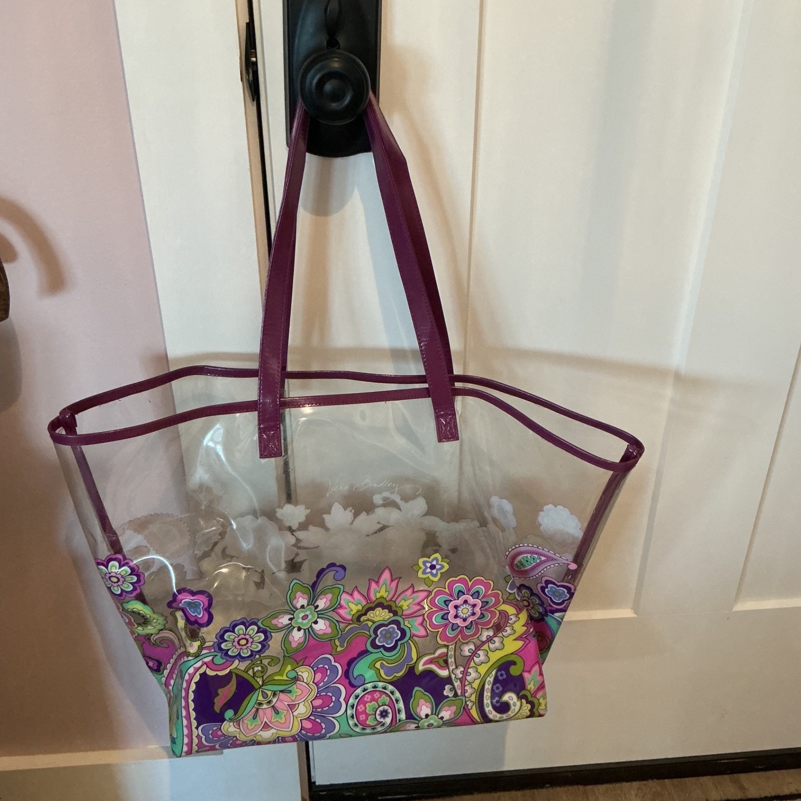 Vera Bradley Purple Floral Clear Large Tote Bag Beach Shopping
