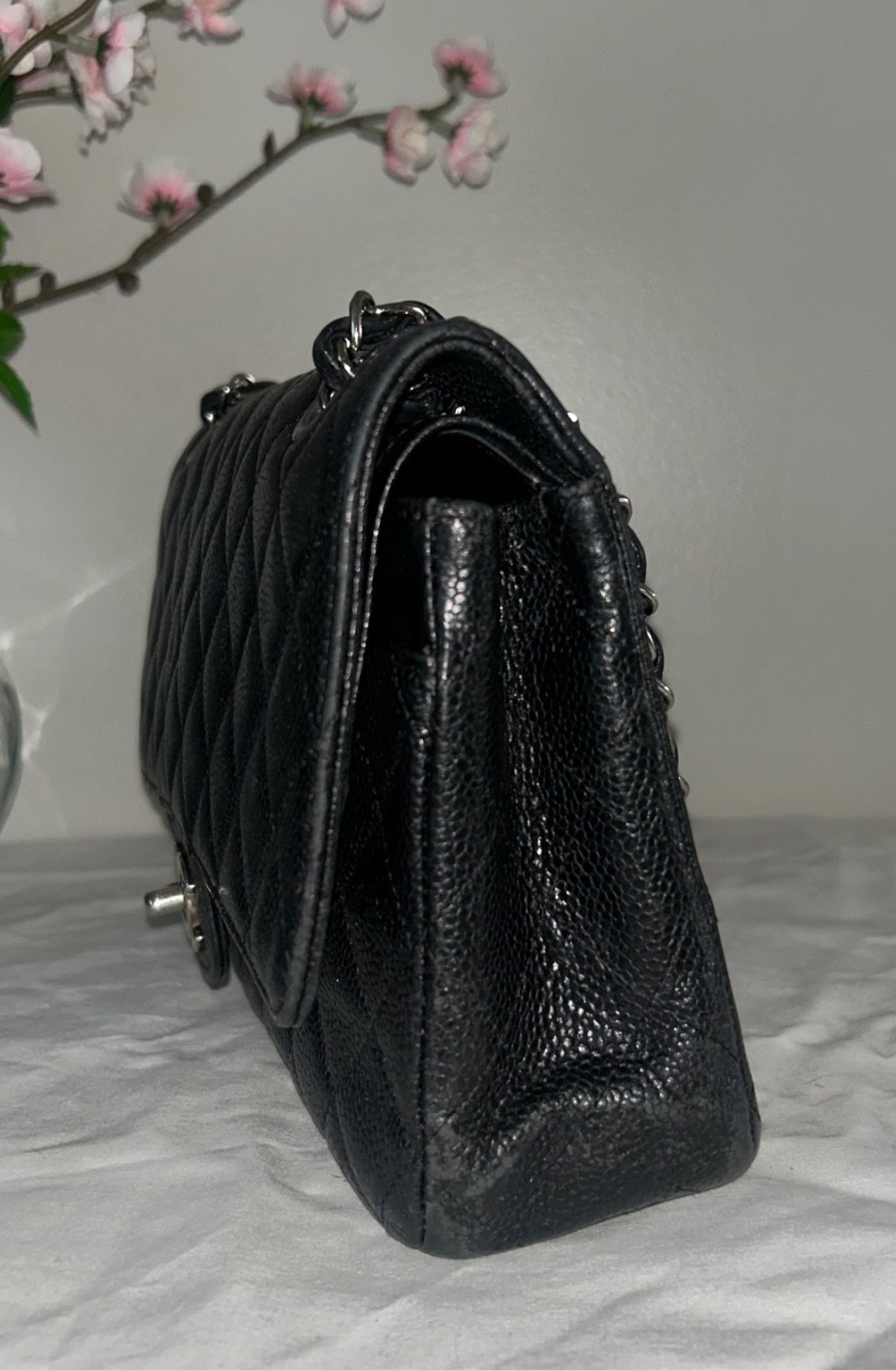 CHANEL Medium Classic Double Flap Caviar Quilted Handbag Black