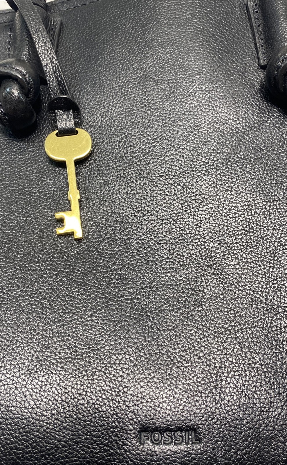 Fossil Black Pebbled Leather Carmen Satchel Crossbody Bag Gold Hardware