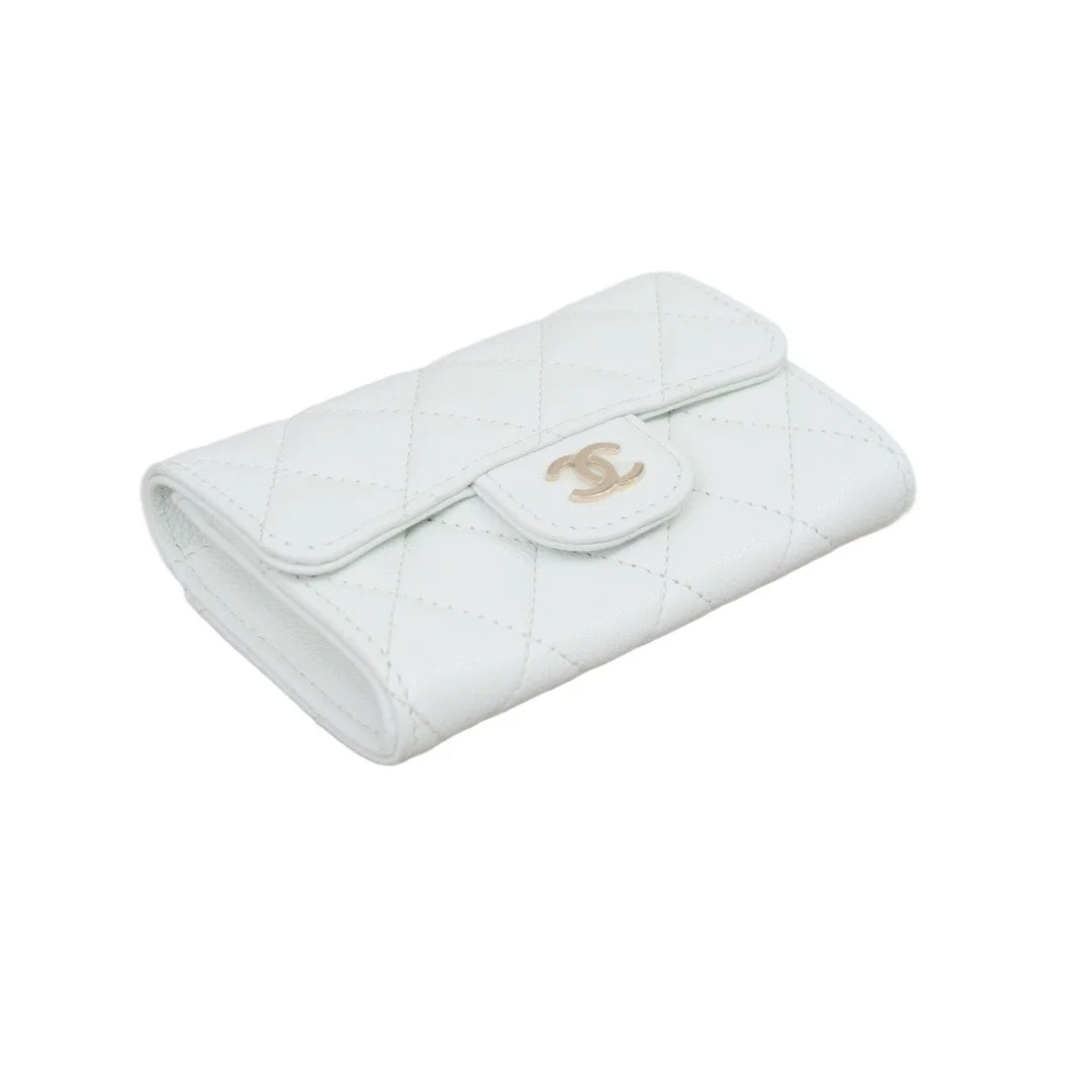 Chanel Quilted Card Holder White Grained Calfskin (zz072026f2r)