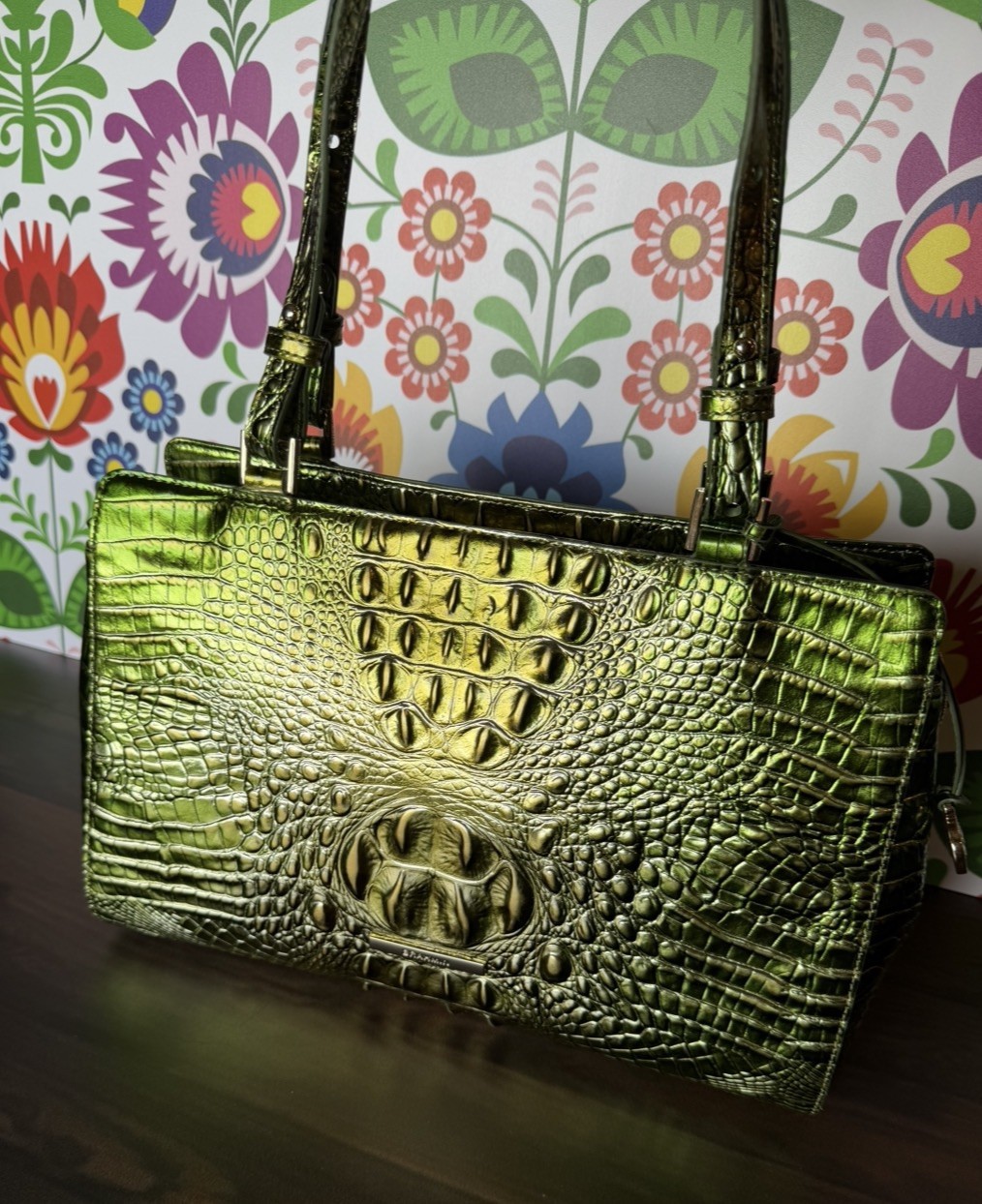 LAST ONE NEW BRAHMIN CACTI GREEN JOSETTE METALLIC STUNNER NWT SIMILAR TO FINLEY