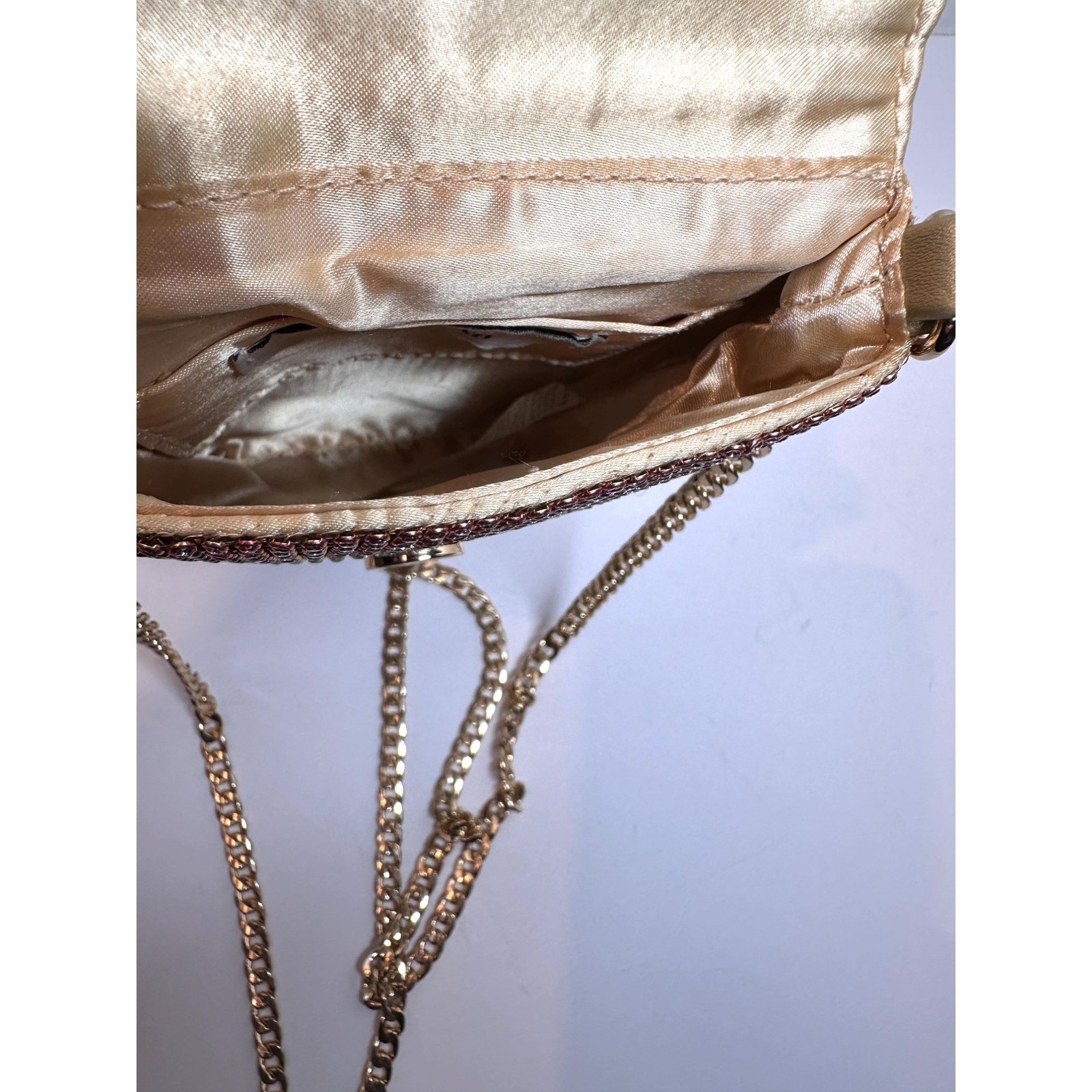 JustFab Rhinestone Crossbody Purse Rainbow Ombre Gold Chains Bling Glam Event