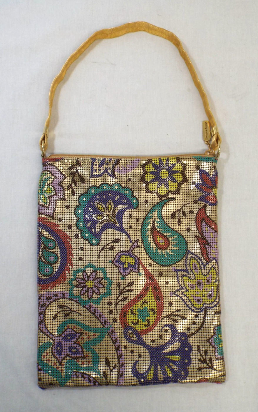 Vintage Whiting & Davis Paisley Mesh Purse Shoulder Bag Enamel & Gold PERFECT