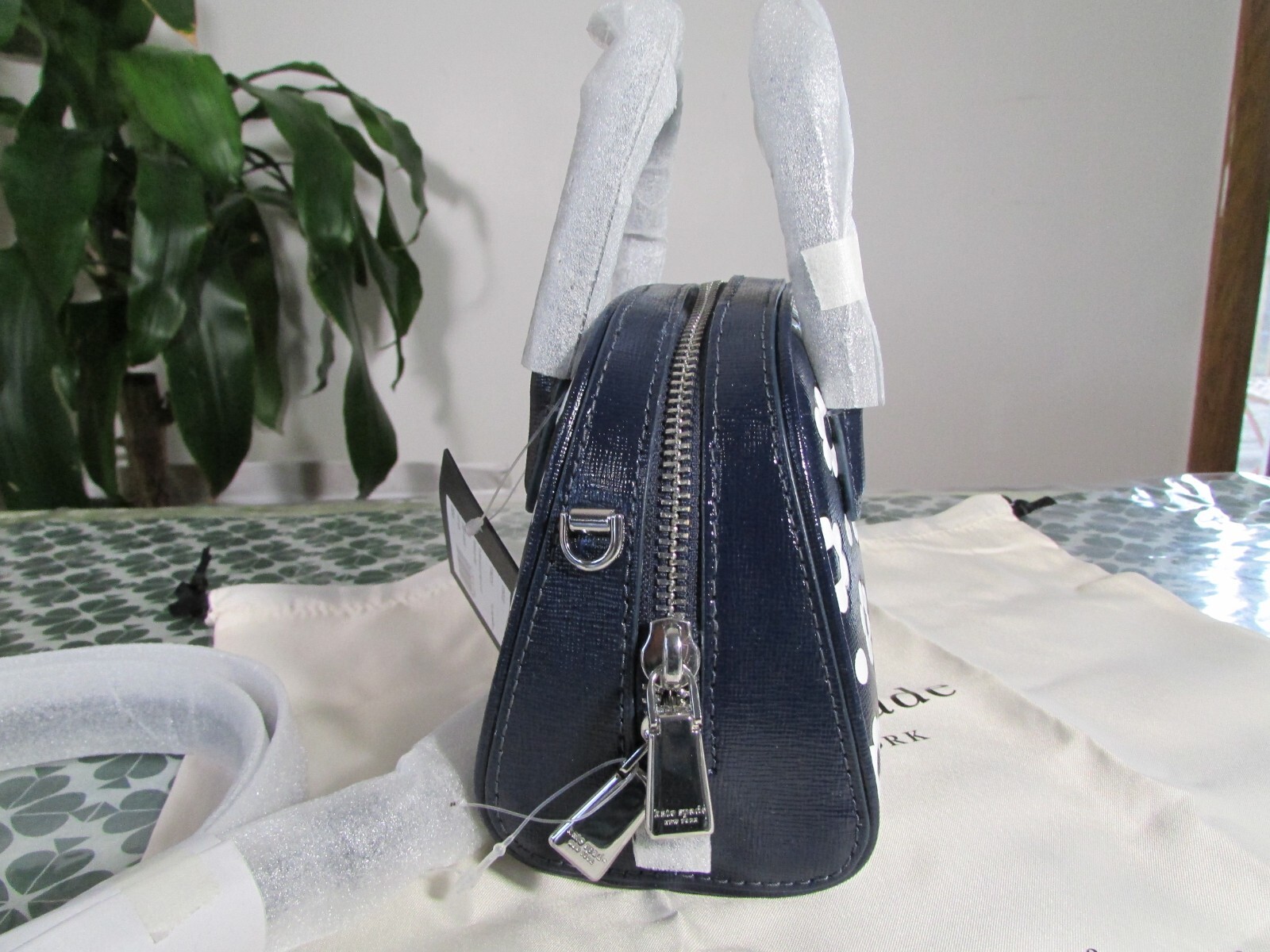 NWT Kate Spade Leather Sam Icon Daisy Dot Mini Duffle Bag KH202 Parisian Navy Mu