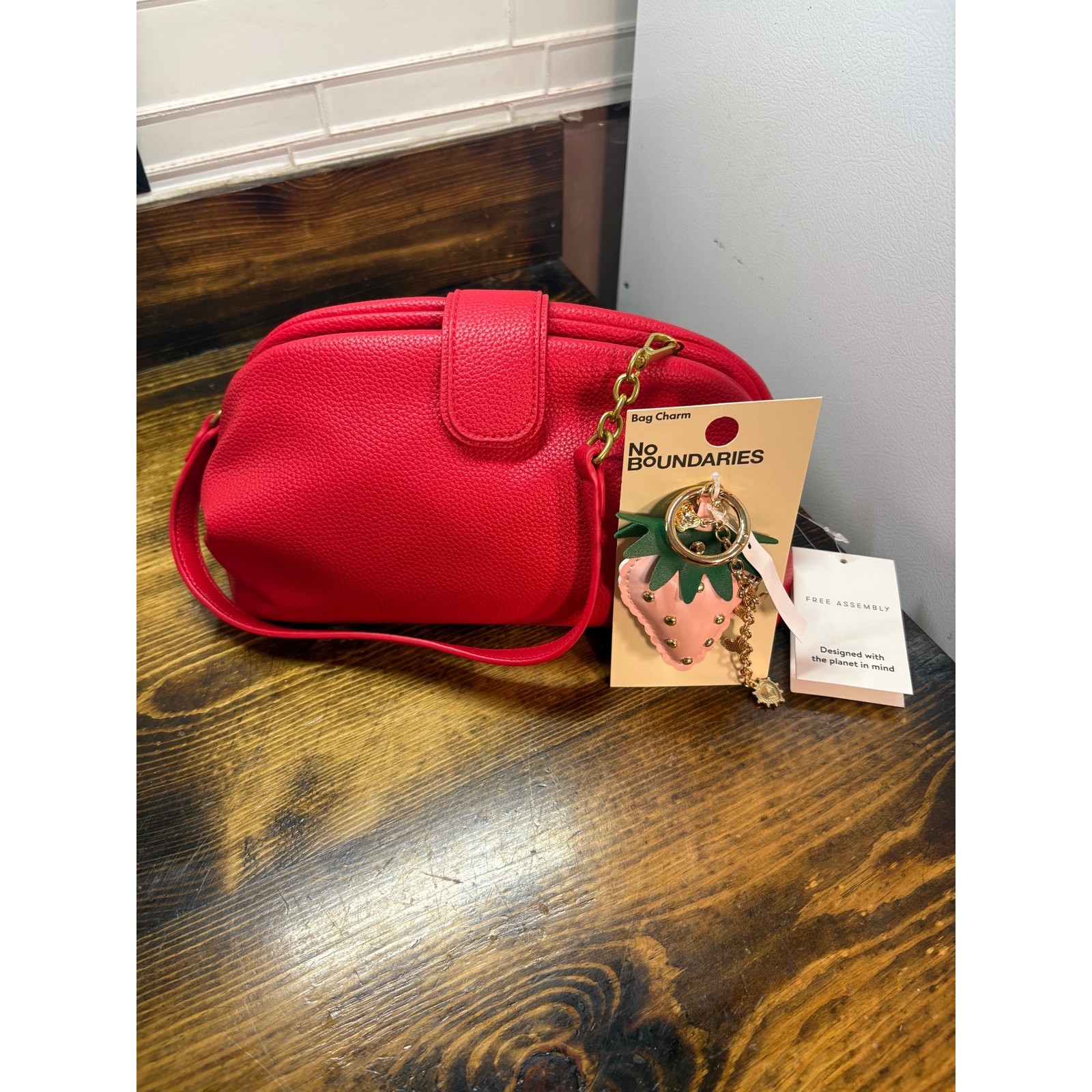 Free Assembly Red Shoulder Bag With Strawberry Bag Charm