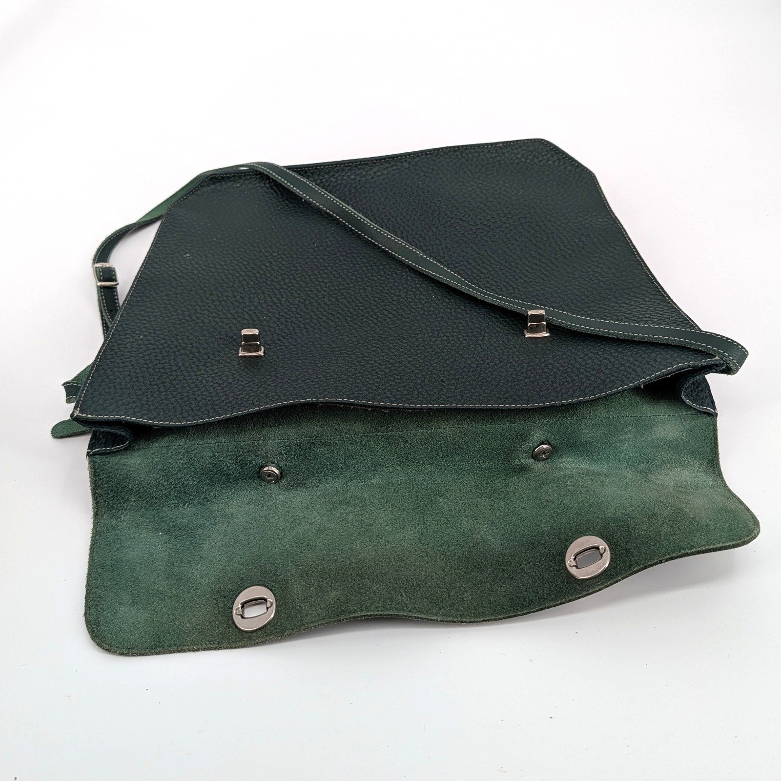 Paquetage Paris Green Pebbled Leather Satchel Bag Made in France Vintage