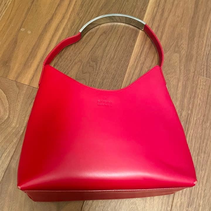 GUCCI Handbag Red X Silver Women Auth 3.93 x 9.84inch