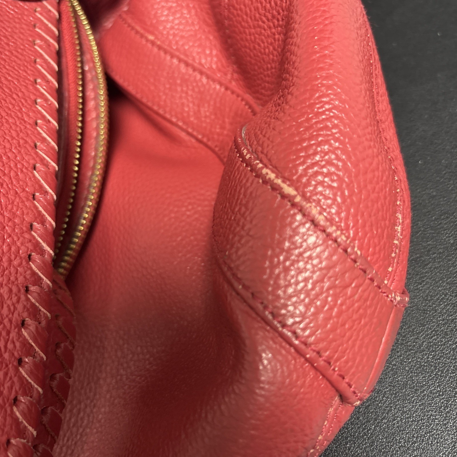 ONNA EHRLICH RACHEL Red Pebbled Leather Large Hobo Bag Purse Tassle Designer Zip