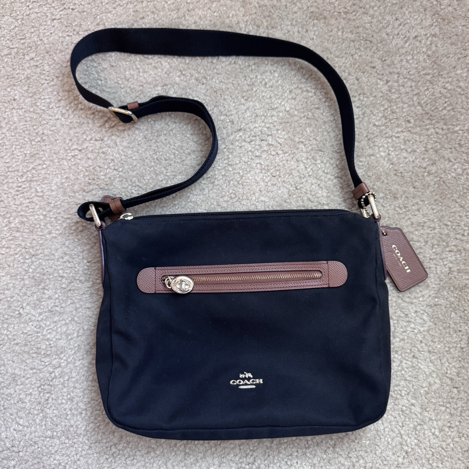 Coach Black Crossbody with Brown Trim and Gold Hardware