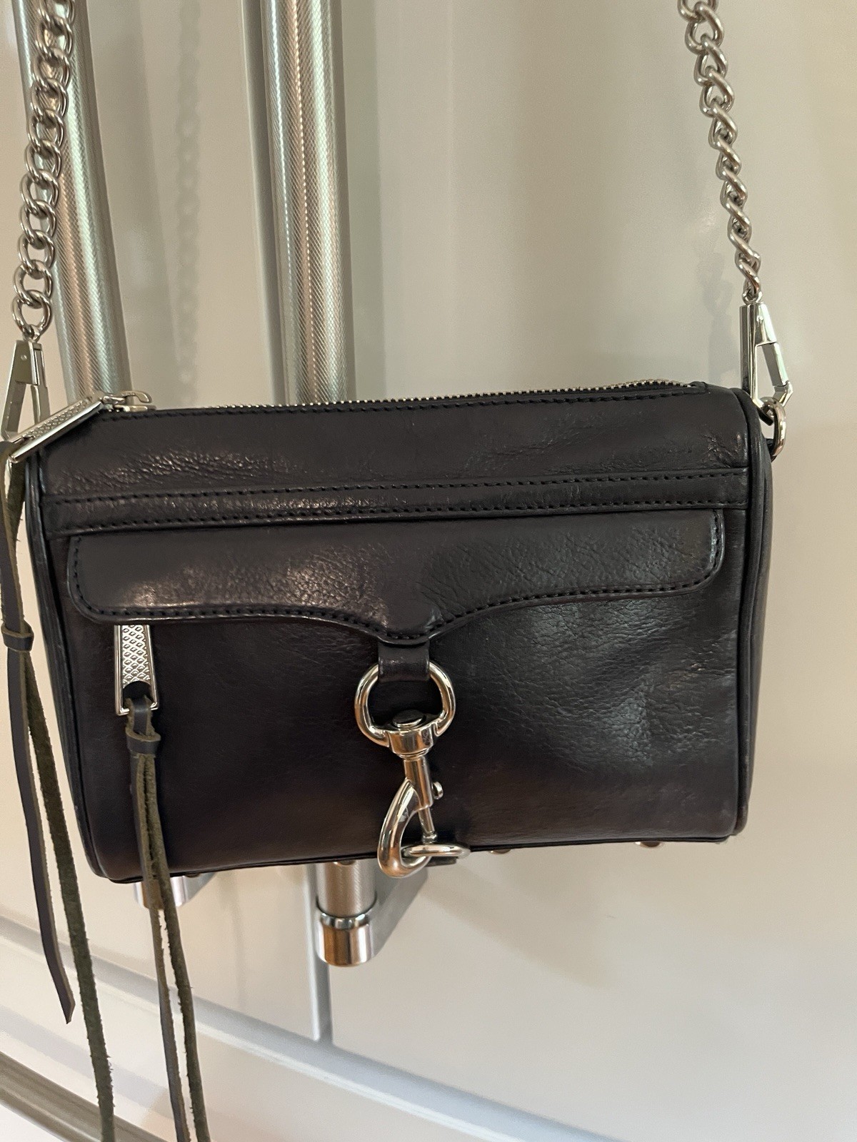 Rebecca Minkoff… Mini Mac Navy Blue Leather Crossbody Handbag… Silver Hardware