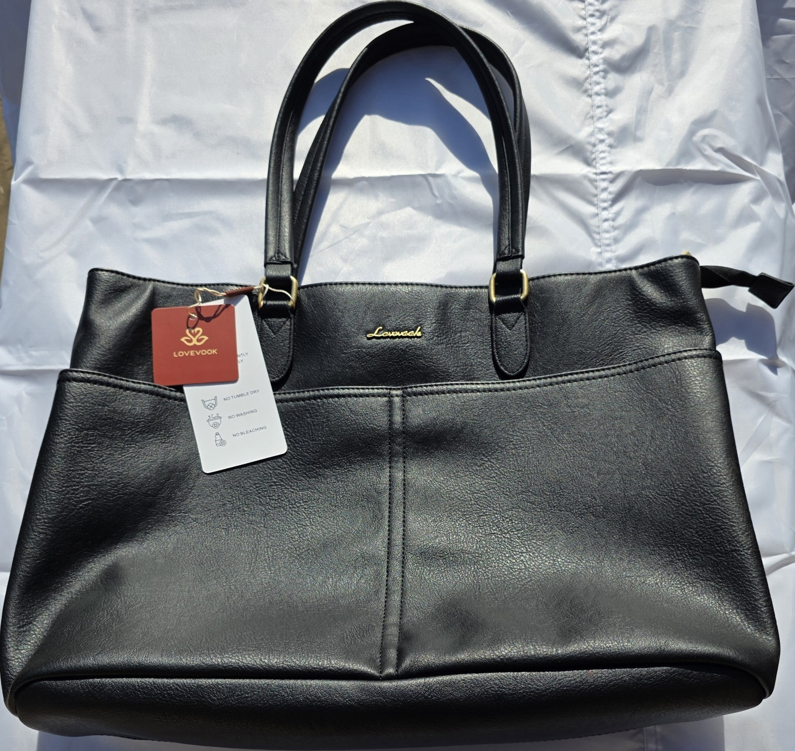 LOVEVOOK Black Tote 18 in Bag , Gold Hardware, Double Handles, Inner Pockets